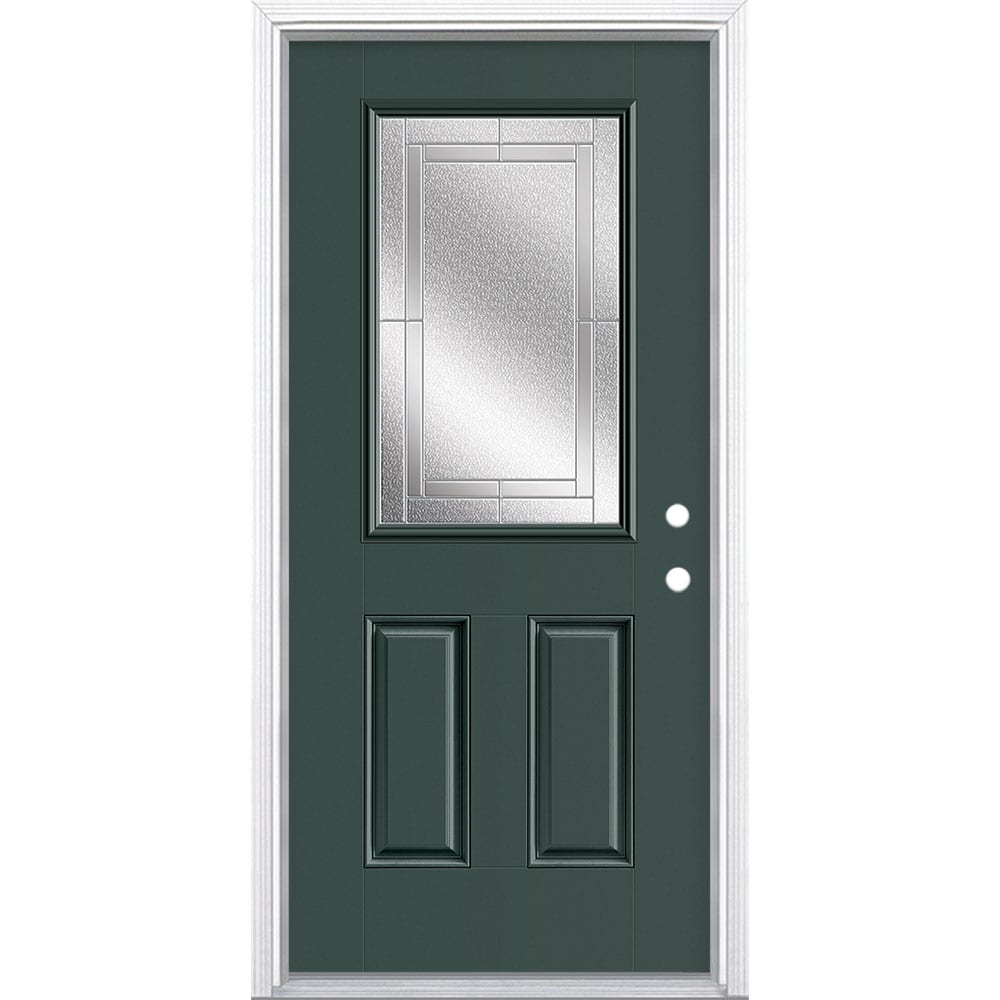 Masonite 3419959 Focus 36-in x 80-in x 4-9/16-in Fiberglass Half lite Left-hand inswing Infinity Gray Painted Prehung Front Door with Brickmould Insulating core