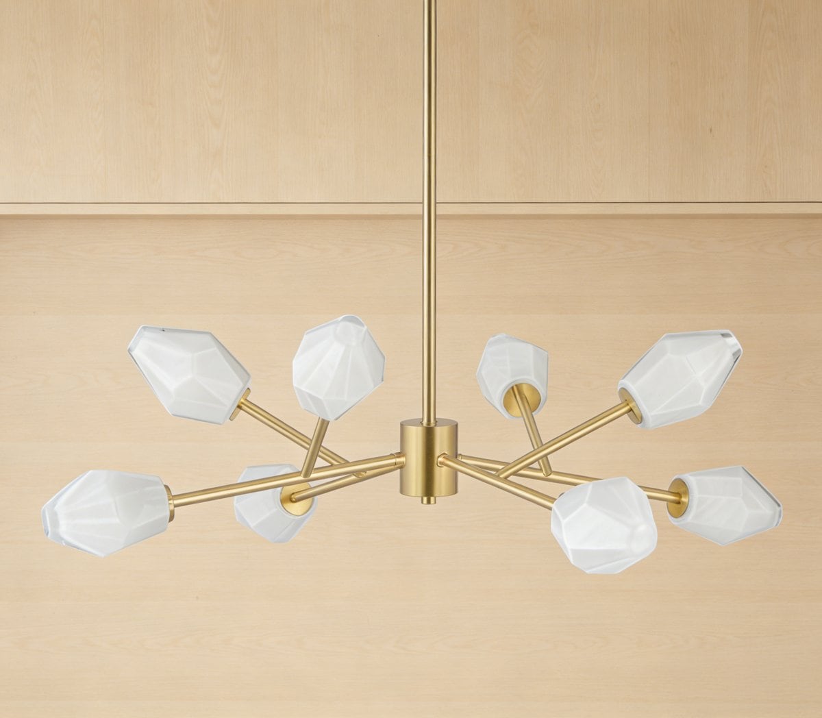 TALOYA VEXA 8-Light Electroplated Brushed Brass Modern Chandeliers with Diamond-Shaped Glass Shades for Dining Island