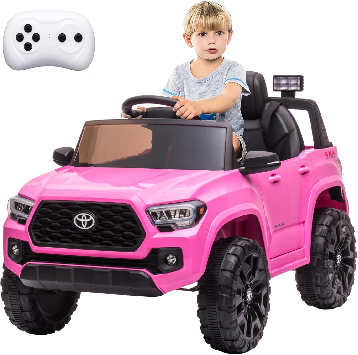 Qeetex 629832729189 For Toyota Tacoma 12V Kids Ride On Car Kids Electric Vehicles with Parent Remote Control Spring Suspension Safety Belt Soft Start Led Headlight Age for 37-96 Months pink