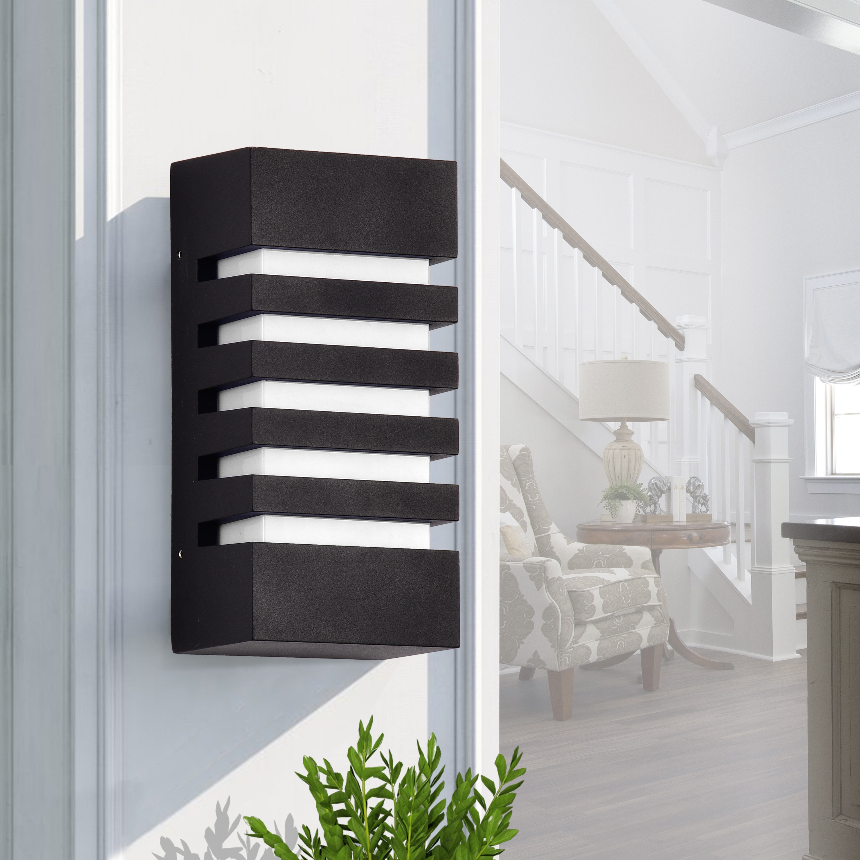 Sleek 9.75" Black LED Outdoor Wall Lantern with Dimmable Light