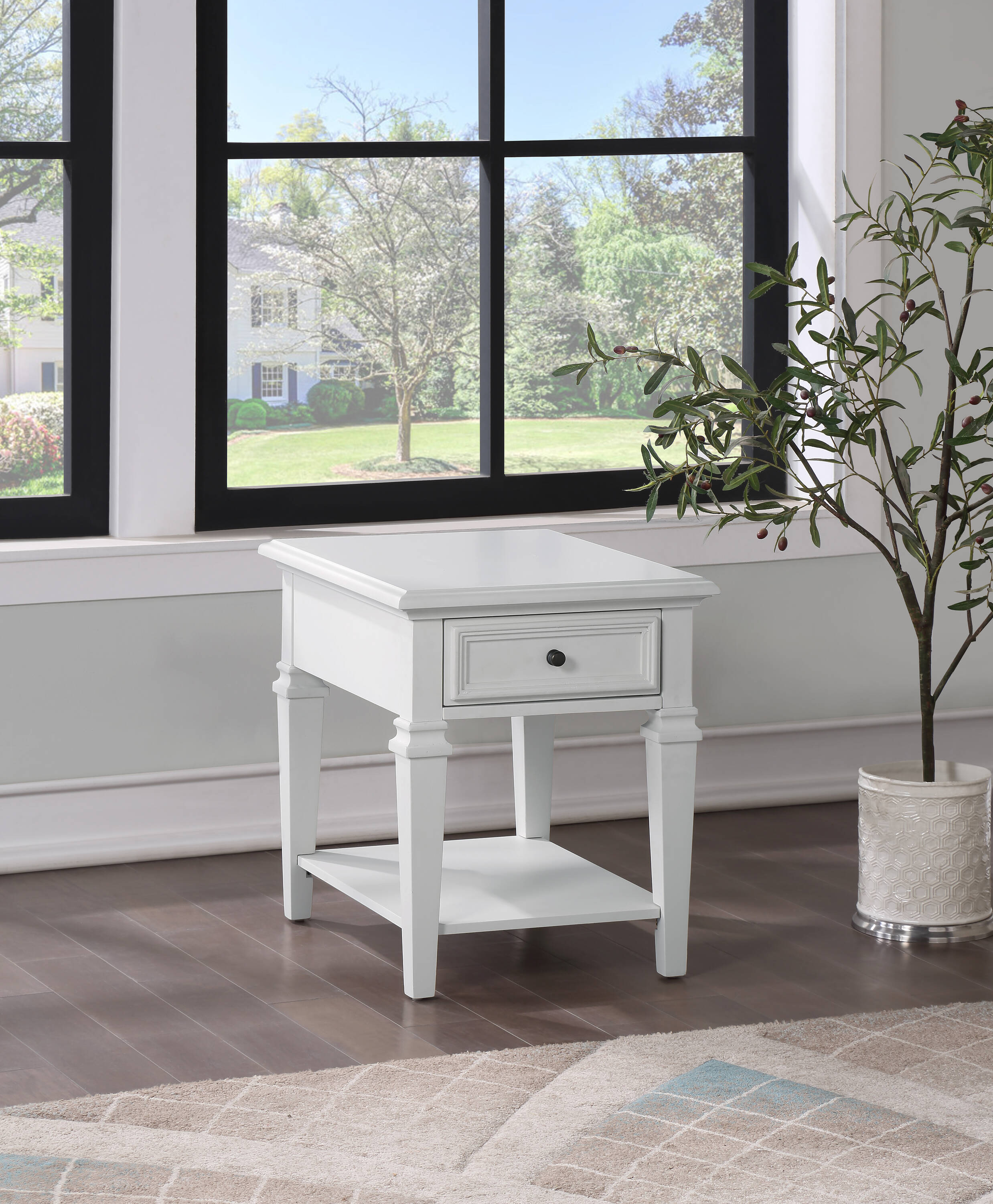 Charlestown White Rubberwood End Table with Storage Shelf