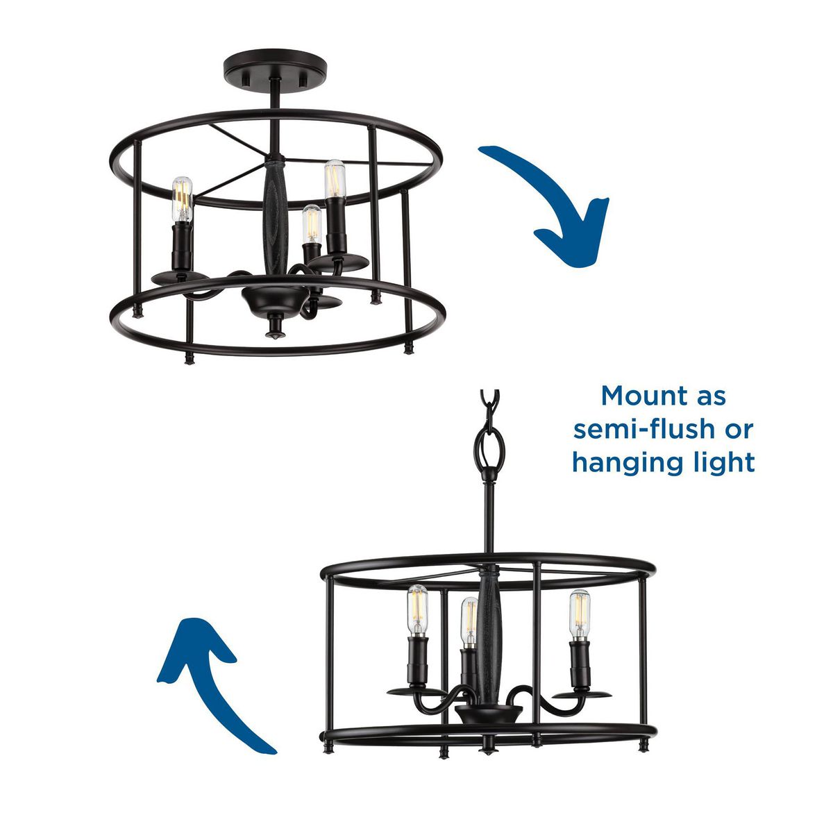 Matte Black and White Drum LED Semi-Flush Ceiling Light