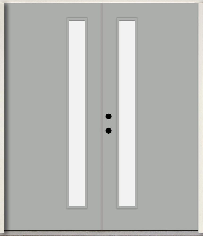 RELIABILT LO1065227 Spotlights 64-in x 80-in x Fiberglass 1/4 lite Right-hand inswing Infinity Gray Paint Painted Prehung Double Front Door Insulating core