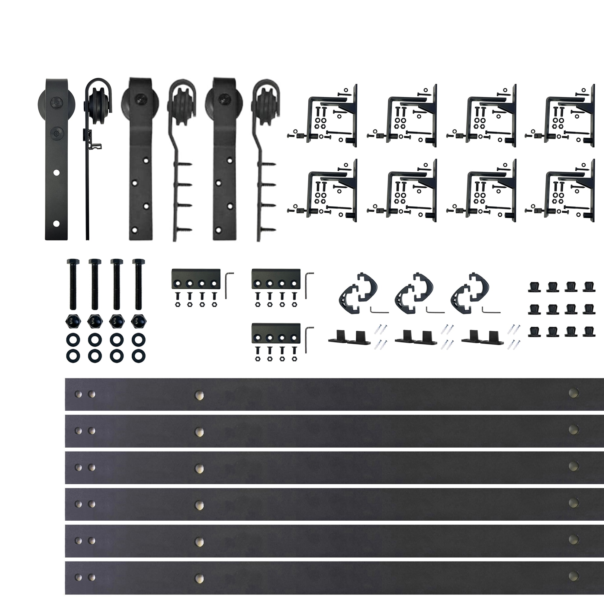 HOMACER YT7TGH120C 120-in Rustic black Black Indoor J-strap Triple bypass Barn door hardware kit