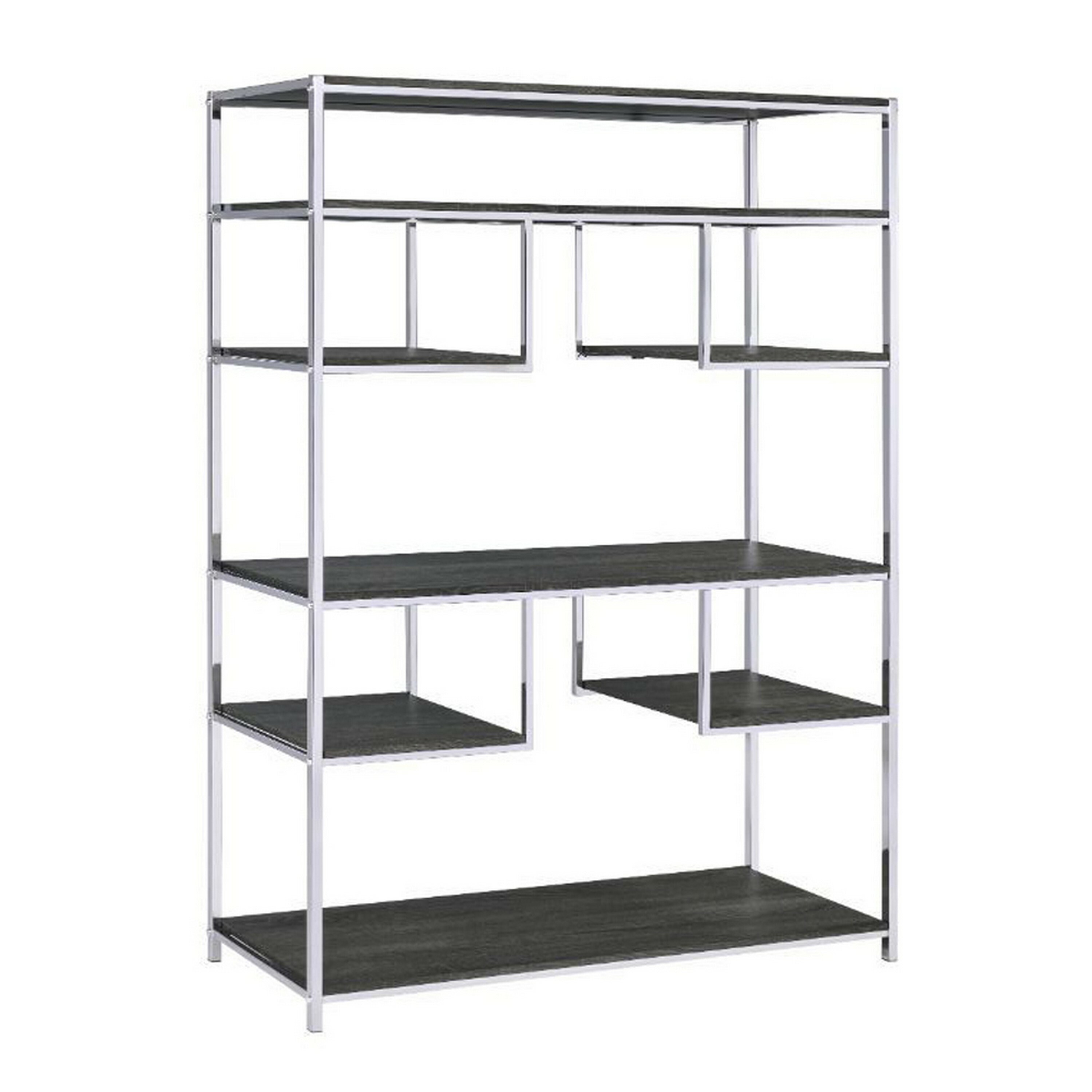 Benzara BM209606 Silver and Gray Metal 3-Shelf Bookcase (16-in W x 72-in H x 49-in D)