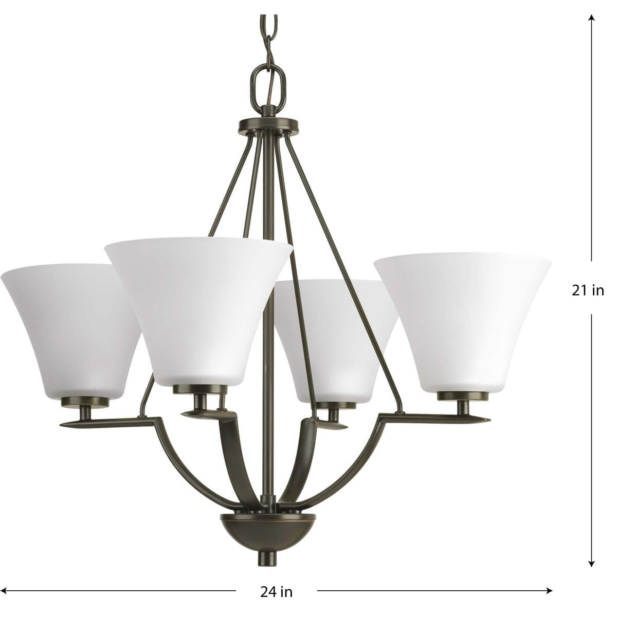 Bravo Antique Bronze 4-Light Chandelier with White Etched Glass