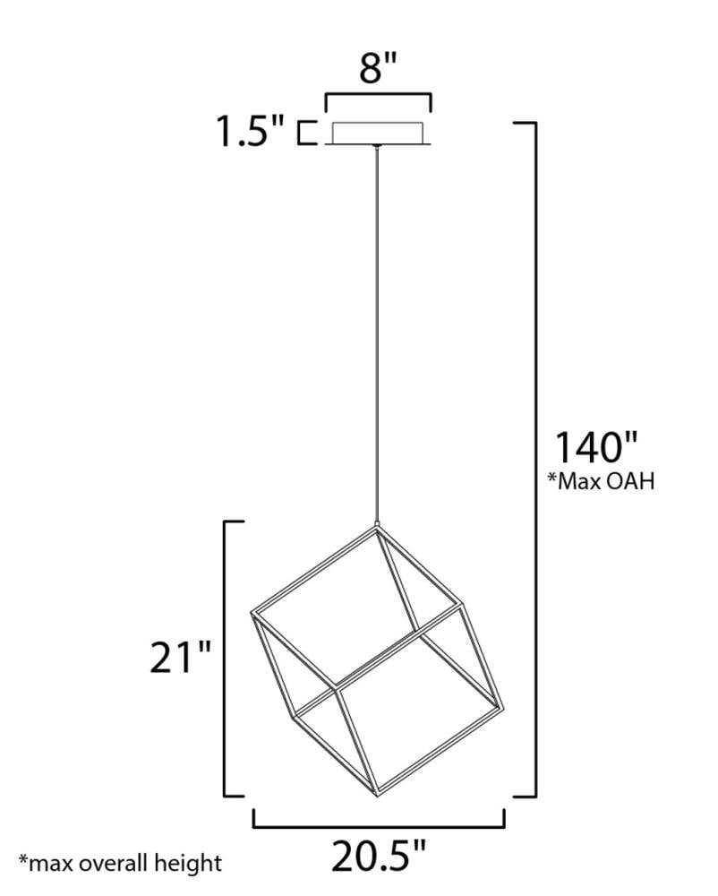 Contemporary Black Aluminum LED Pendant Light, 21" Cube Design