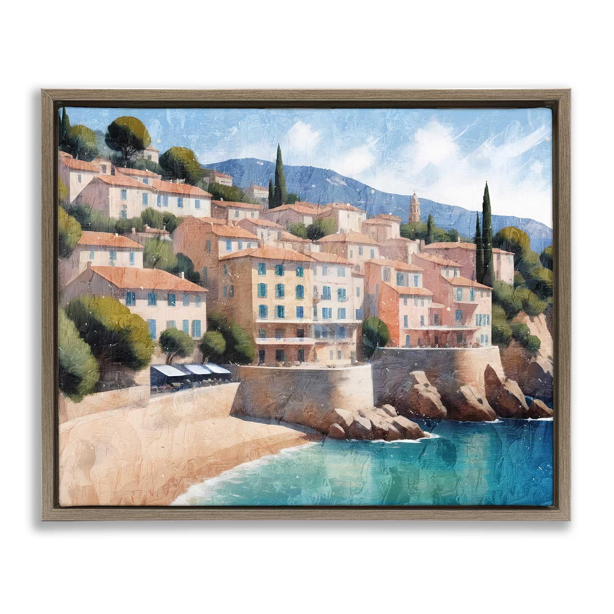 Stupell Industries BS-003-FFE-16X20 Charming Coastal Architecture Brown Framed Floater Canvas Wall Art By Kim Allen 21 x 17