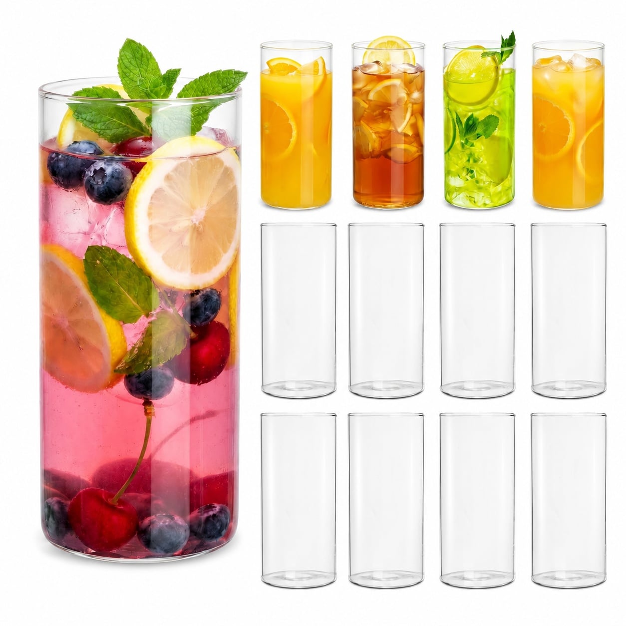 Aoibox  Set of 12 Thin 17 oz Highball Collins Drinking Glasses Lead Free Crystal Clear Tall Water Glasses for Bar