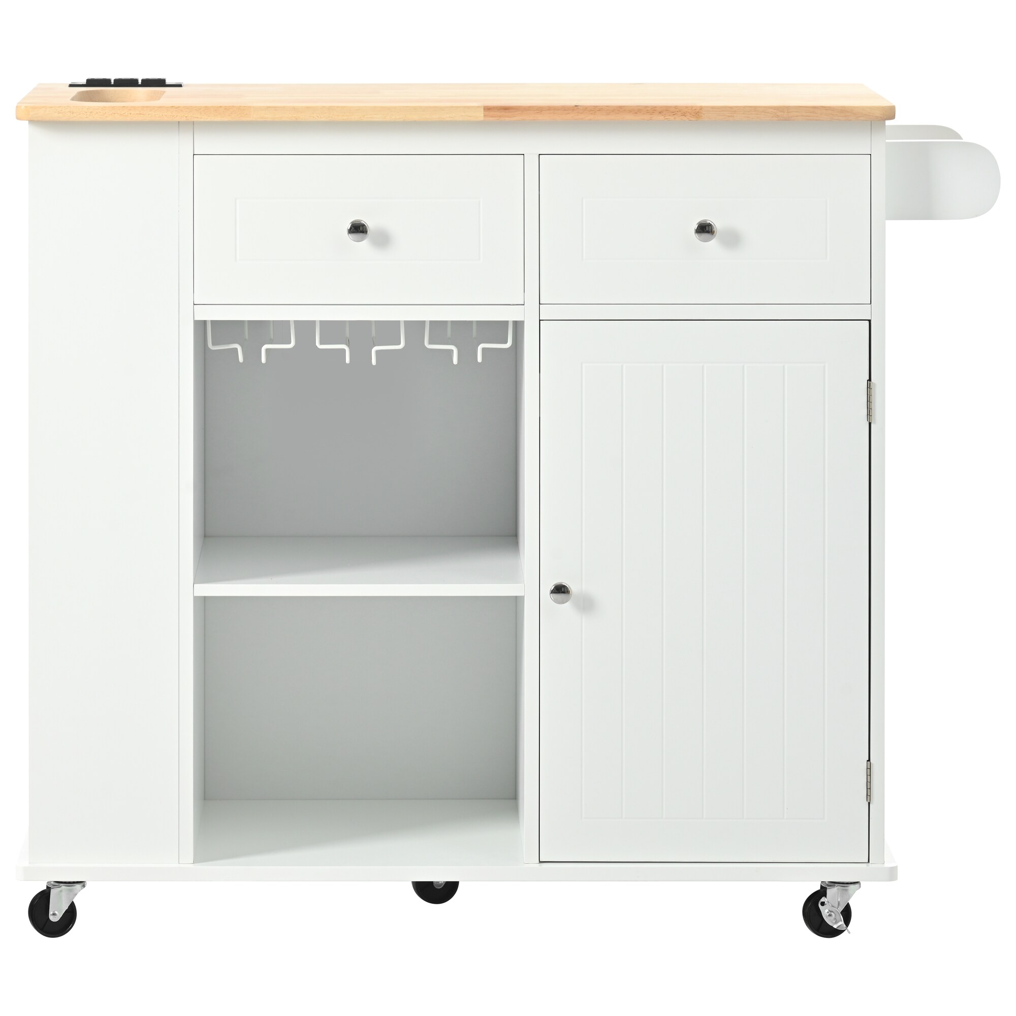 Best Selling Home Decor 329735 Kitchen Island with Power Outlet Kitchen Storage Island with Drop Leaf and Rubber Wood Open Storage and Wine Rack 5 Wheels with Adjustable Storage for Home Kitchen and Dining Room White