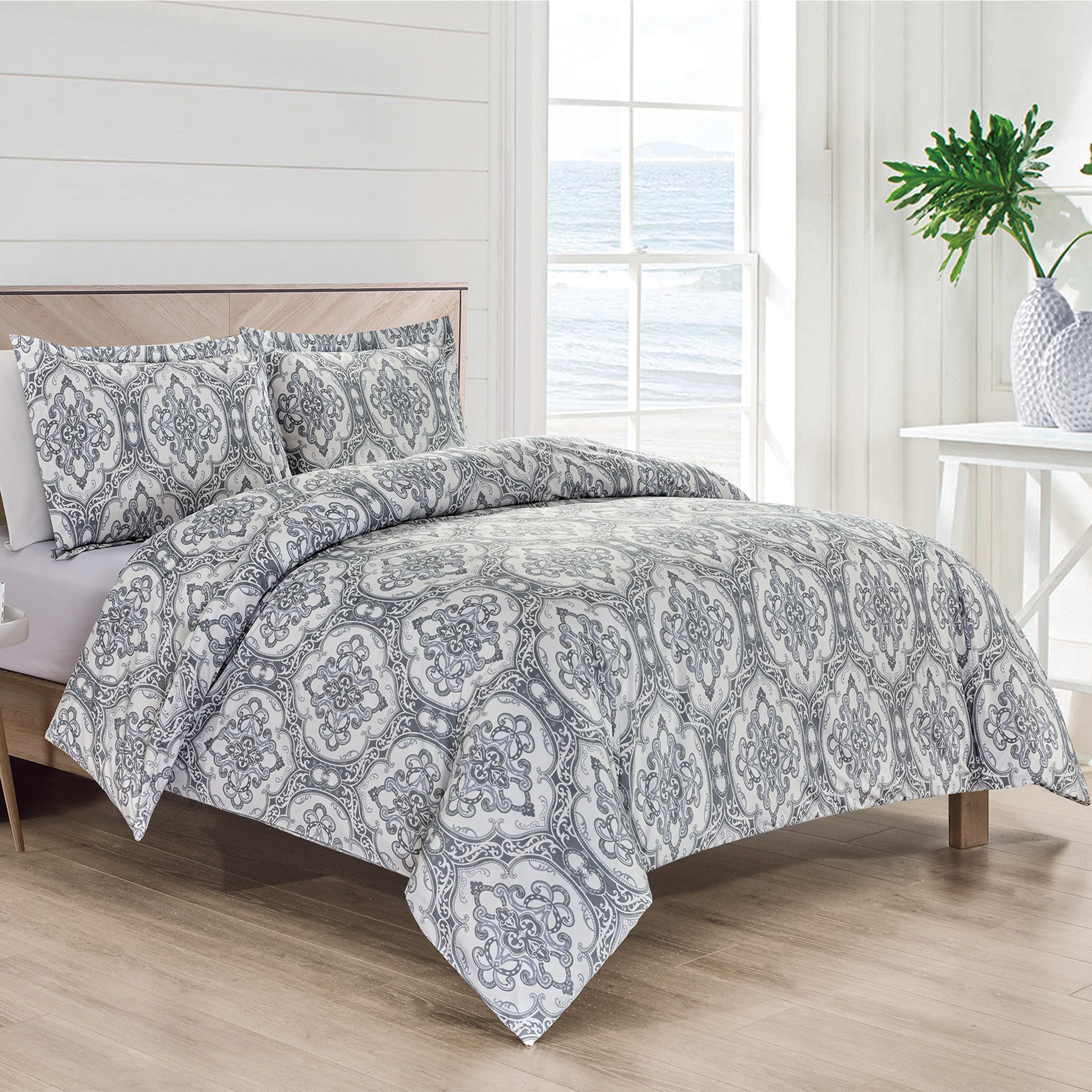 Bibb Home 4 pc Duvet Comforter Set Damask Multi King Comforter Microfiber