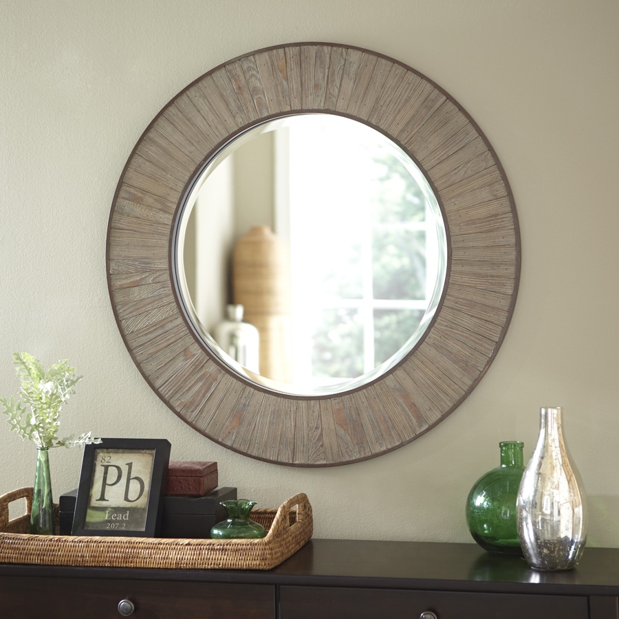 allen roth L x W Round Nature Wood Wall Mirror in the Mirrors department  at