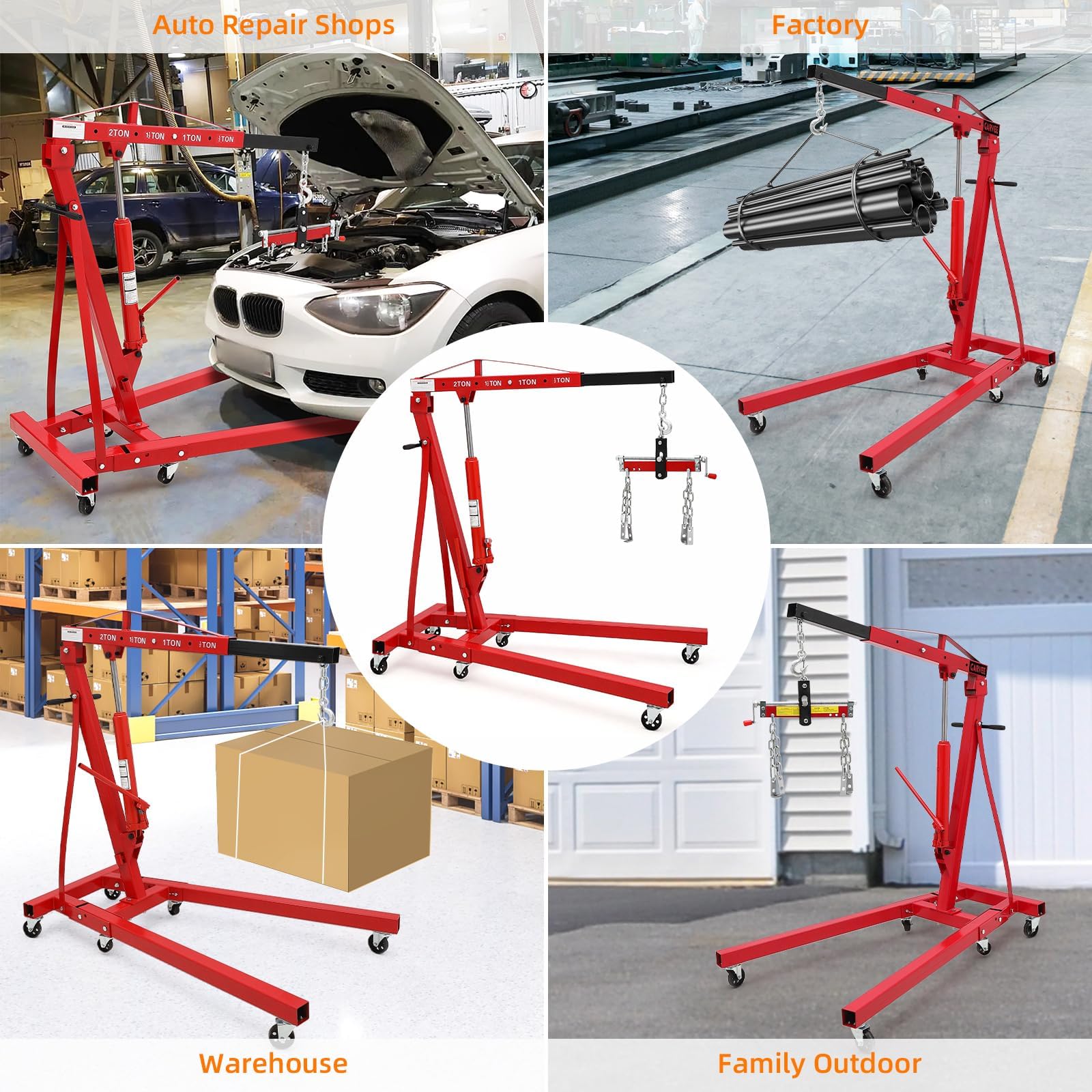 DEXSO 2 Ton Red Hydraulic Engine Hoist Folding Shop Crane With 6 ...