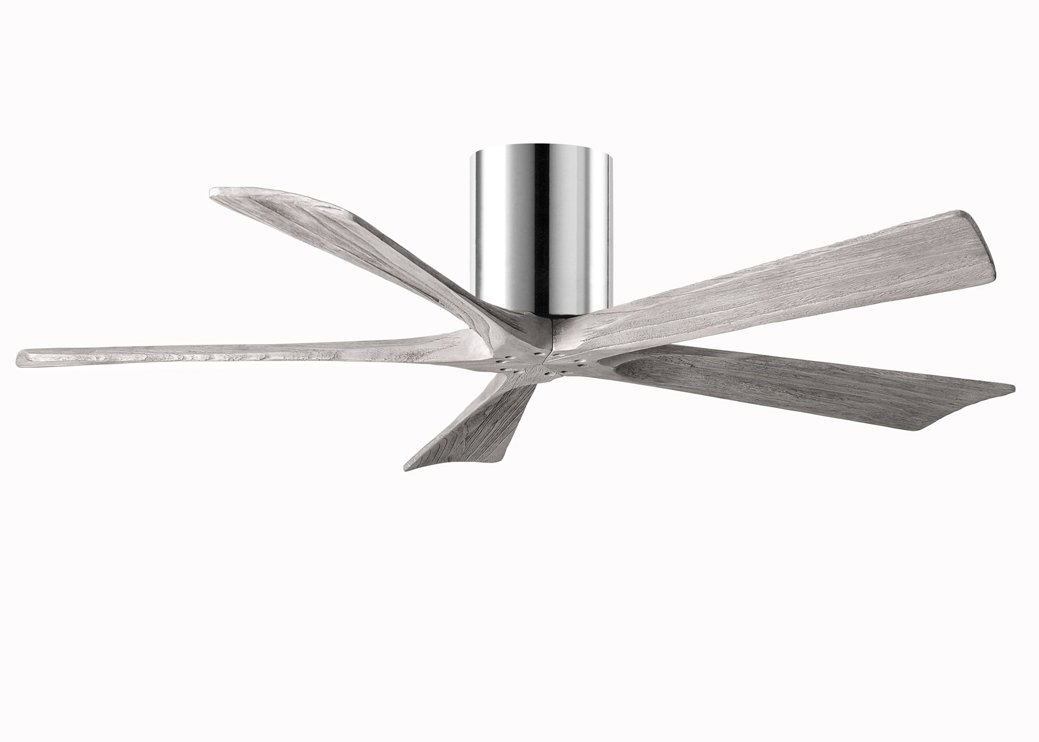 Matthews Fan Company IR5H-CR-BW-52 Irene-H 52-in Outdoor Flush Mount Polished Chrome with Barn Wood Tone Blades Ceiling Fan Without Light - Remote Included ( 5 -Blade )