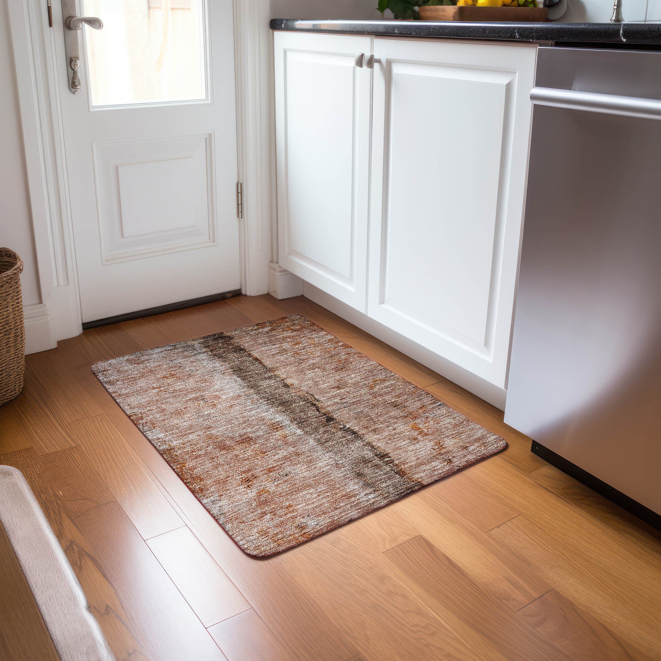 Paprika and Beige Synthetic Flat Woven Reversible Rug