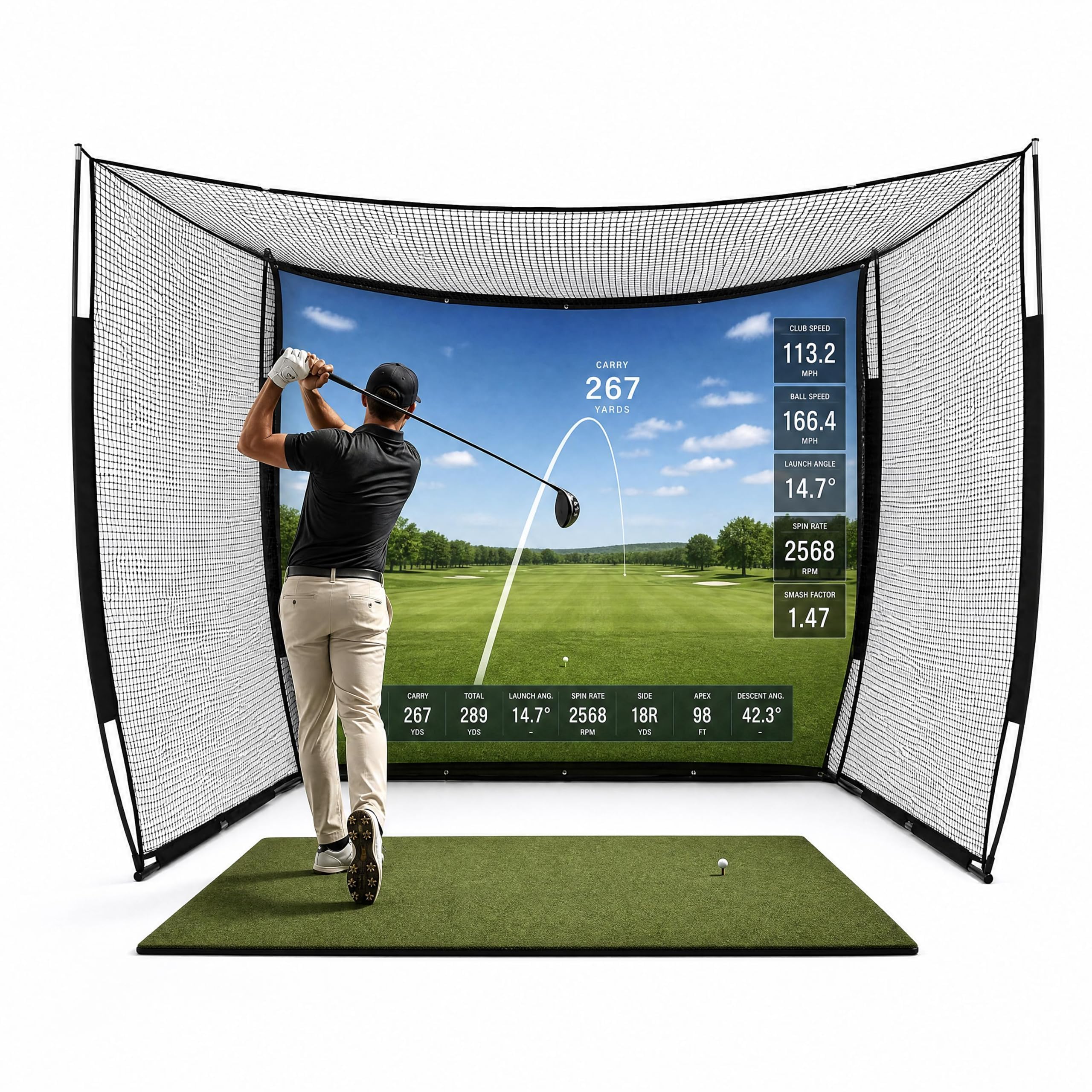 Garvee 10x8FT Golf Net Cage with Impact Screen Heavy Duty Golf Hitting Net for Simulator Practice Indoor Outdoor Backyard Training