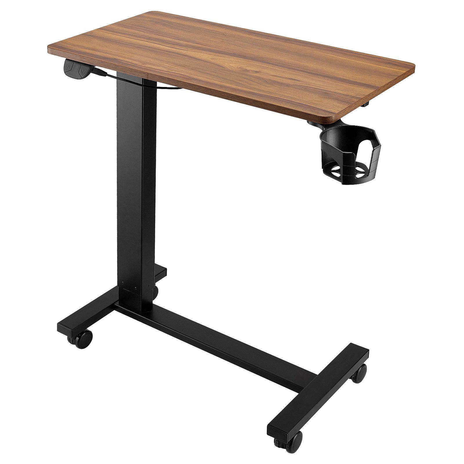 Slickblue - 27.6-in Brown and Black Modern Overbed Table Electric Height Adjustable Rolling Lapto...