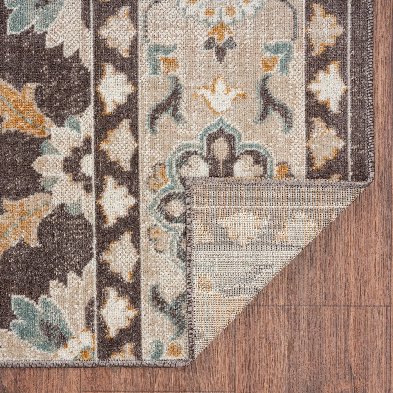 Reversible Rectangular Blue Floral Easy-Care Synthetic Area Rug