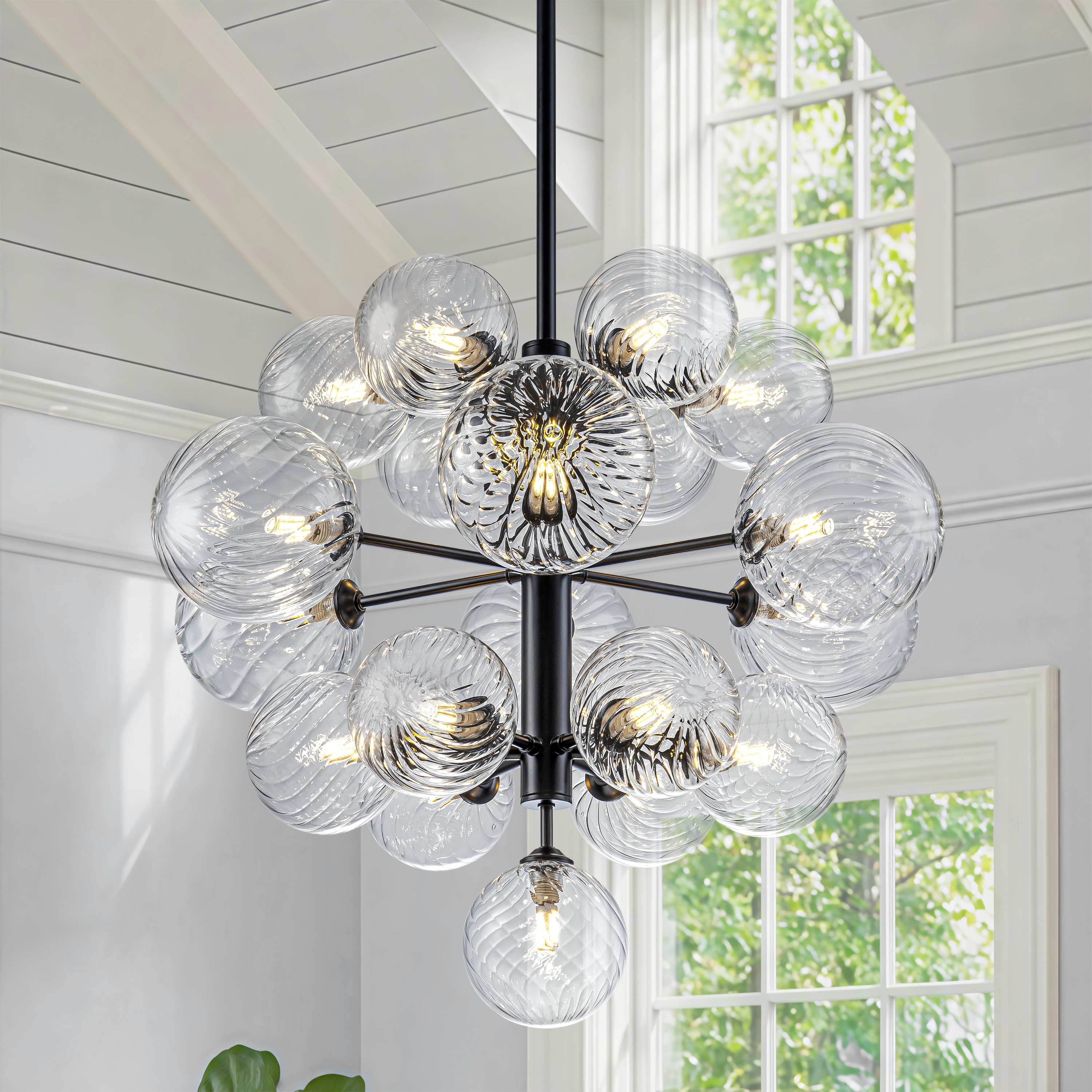 GoYeel 19 -Light Black Textured glass Metal Chandelier