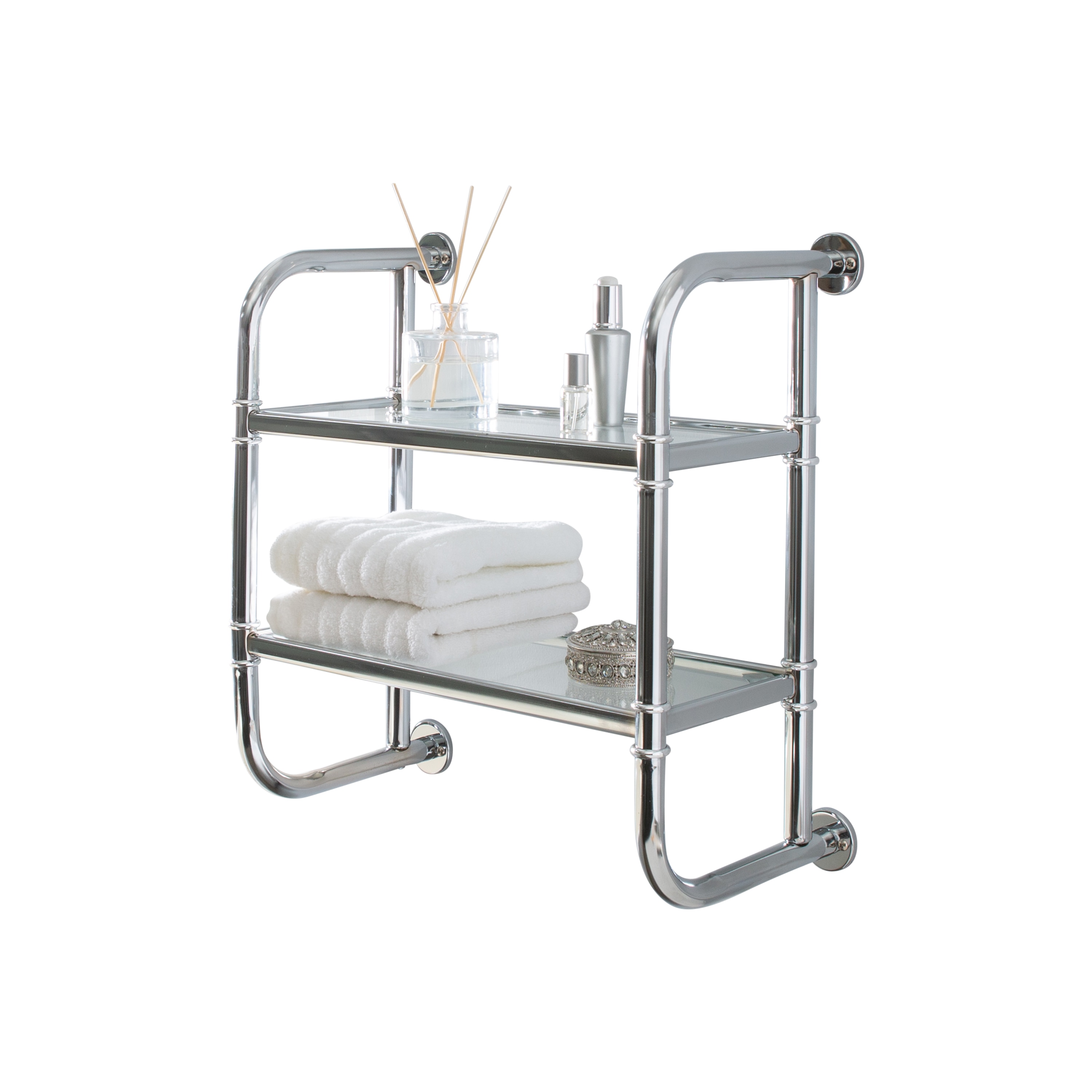 Organize It All Chrome 2-Tier Metal Wall Mount Bathroom Shelf (17.75-in x  21.5-in x 10.25-in) in the Bathroom Shelves department at