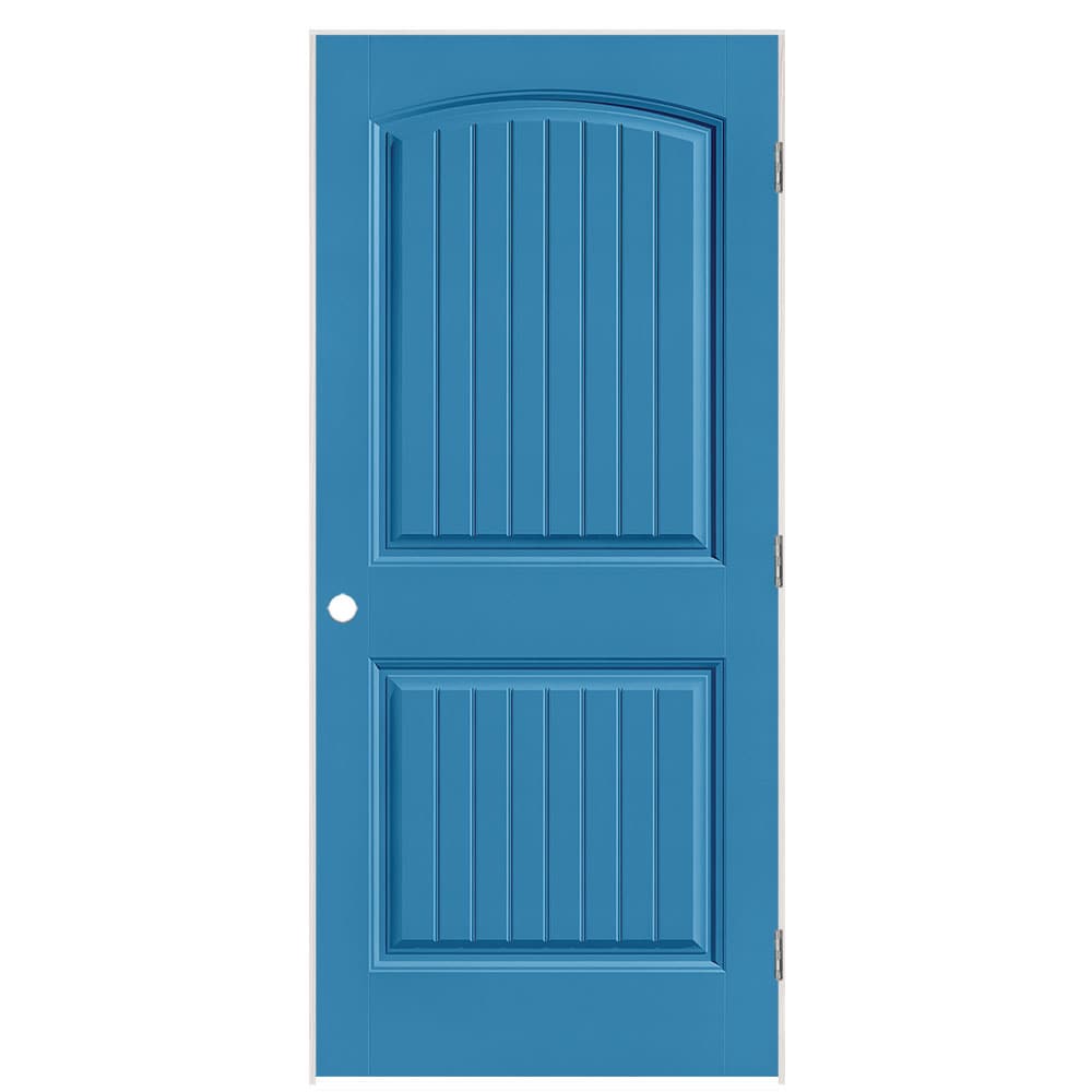 Masonite 1443795 36-in x 80-in Blue Heron Solid core 2-panel round top plank Left hand Smooth Prefinished Molded composite Flat Jamb Single Prehung Interior Door