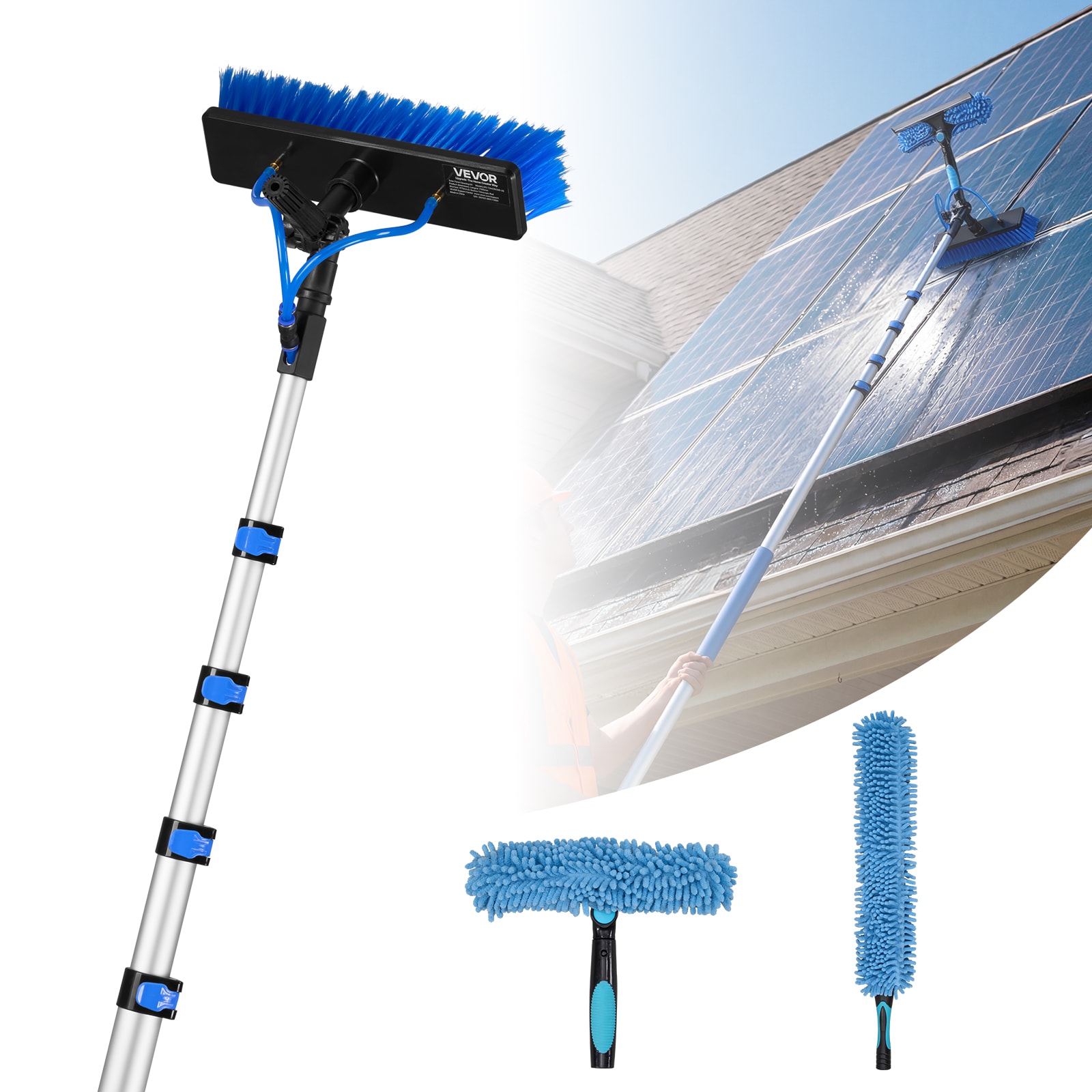 VEVOR - Solar Panel Cleaning Kit 26 ft Water Fed Pole Kit with Cleaning Brush Soap Dispenser Exte...