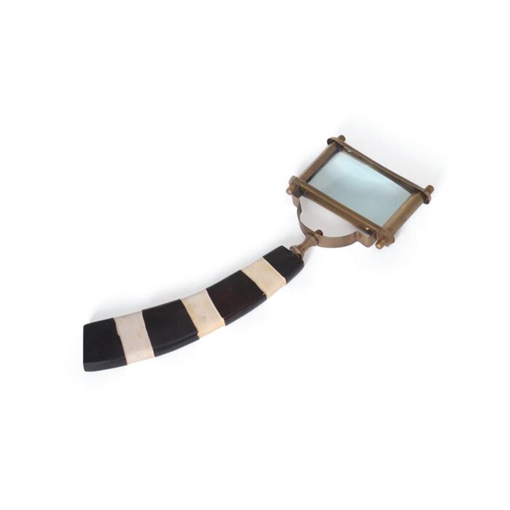 GO Home 13024 Black Metal Desk Magnifying Glass Sculpture - Brass and Glass Materials - 14in Height x 5in Width x 5in Depth