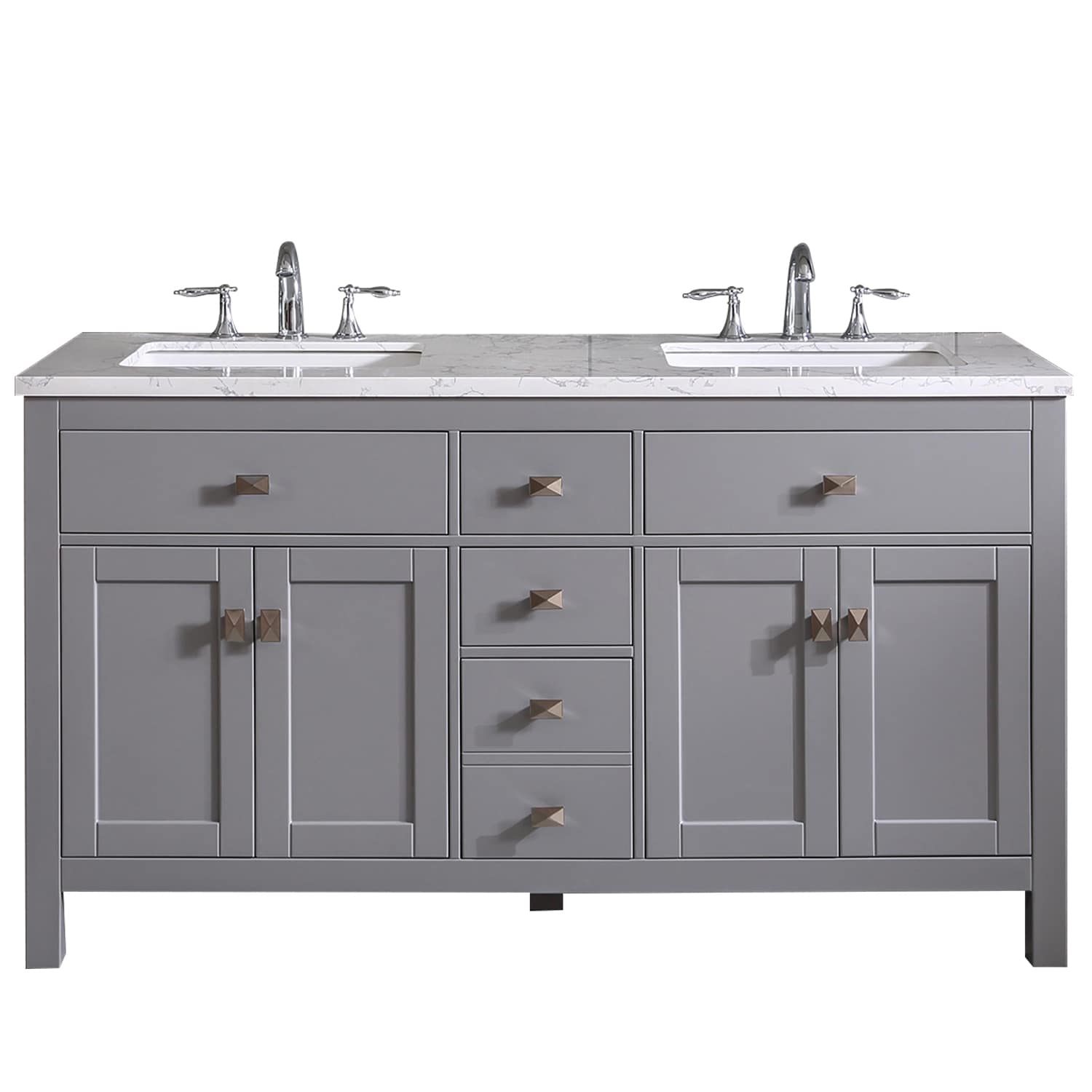 Eviva TVN515-60GR Memphis 60-in Gray Undermount Double sink Bathroom Vanity with White Marble Top