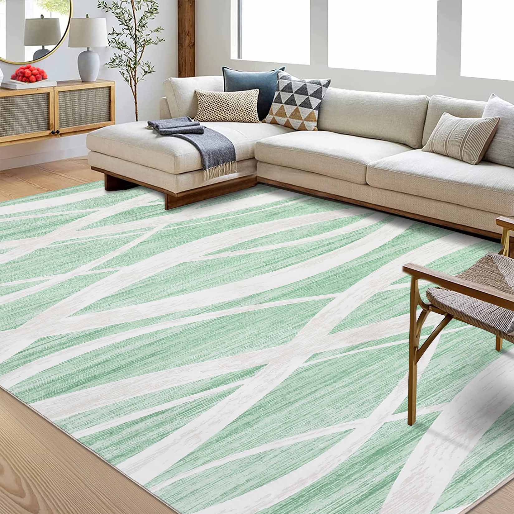 Garvee YXY-LO-PHO-146XZZL6 9 x 12 (ft) Loomed Polyester Green Rectangular Indoor Abstract Mid-Century Modern Machine washable Area rug