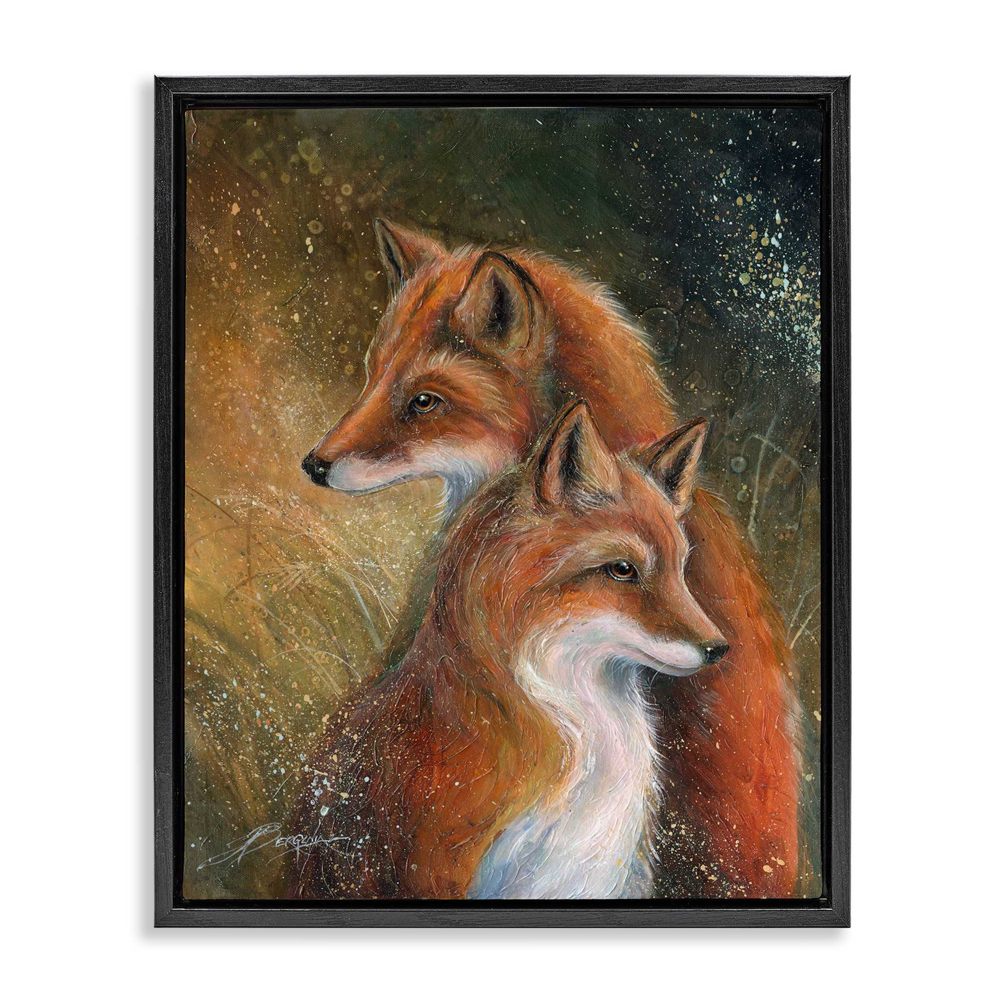 Stupell Industries BT-329-FFB-16X20 Fox Pair Portrait Black Framed Floater Canvas Wall Art By Jody Bergsma 17 x 21