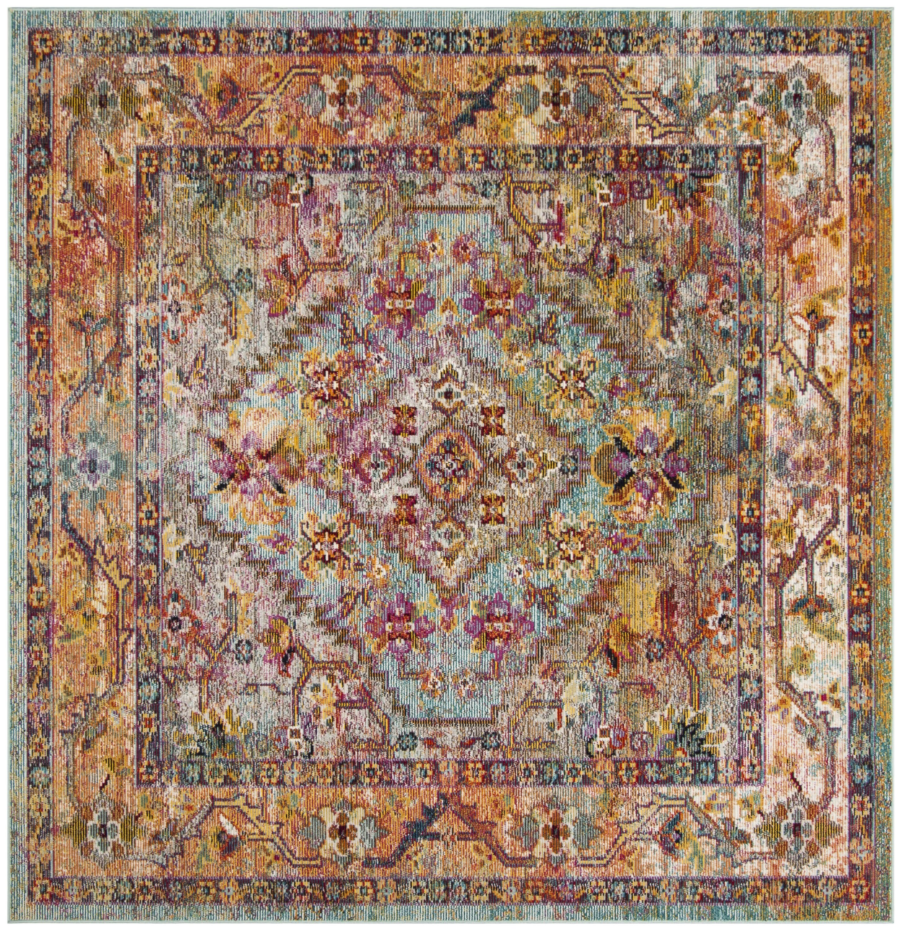Safavieh CRS507A-7SQ Crystal Celeste 7 x 7 (ft) Loomed Polypropylene Light Blue/Orange Square Indoor Floral/Botanical Oriental Area rug
