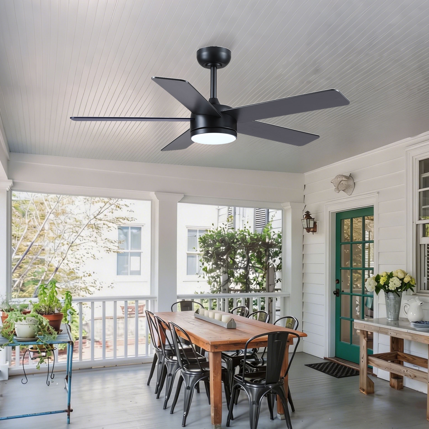 Kviflon 46 in Black Flush Mount Ceiling Fan with Light Modern Low Profile Ceiling Fan Quiet Reversible DC Motor Remote and App Control 6 Speed Dimmable LED Indoor Outdoor Fan