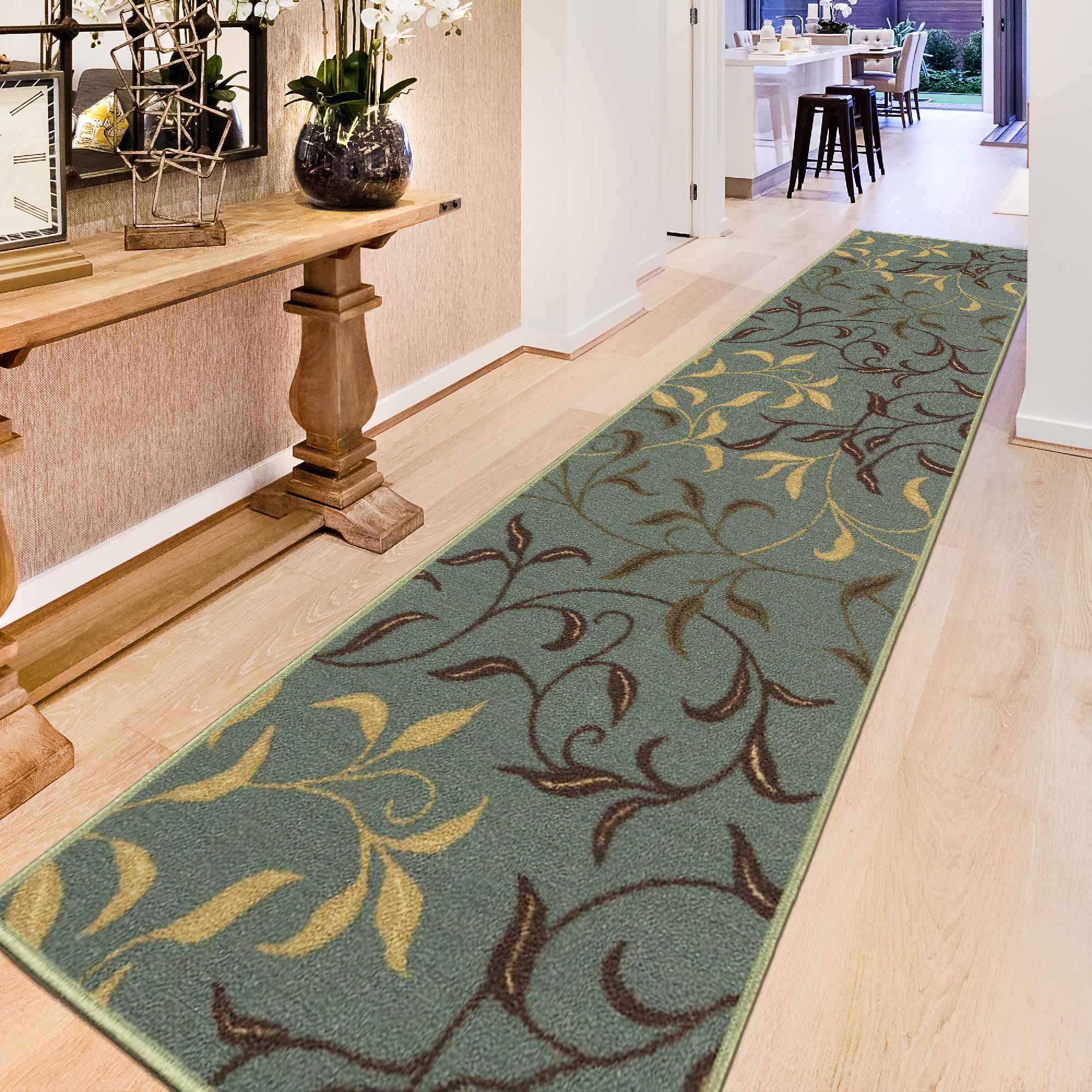 Ottomanson Classics X 10 Seafoam Green Indoor Floral/Botanical Runner Rug  in the Rugs department at