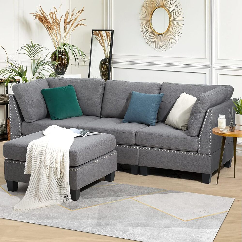 AECOJOY 13145GR-LS01 88.6-Inches Modern Gray 4 -seater Sectional arm with tablet
