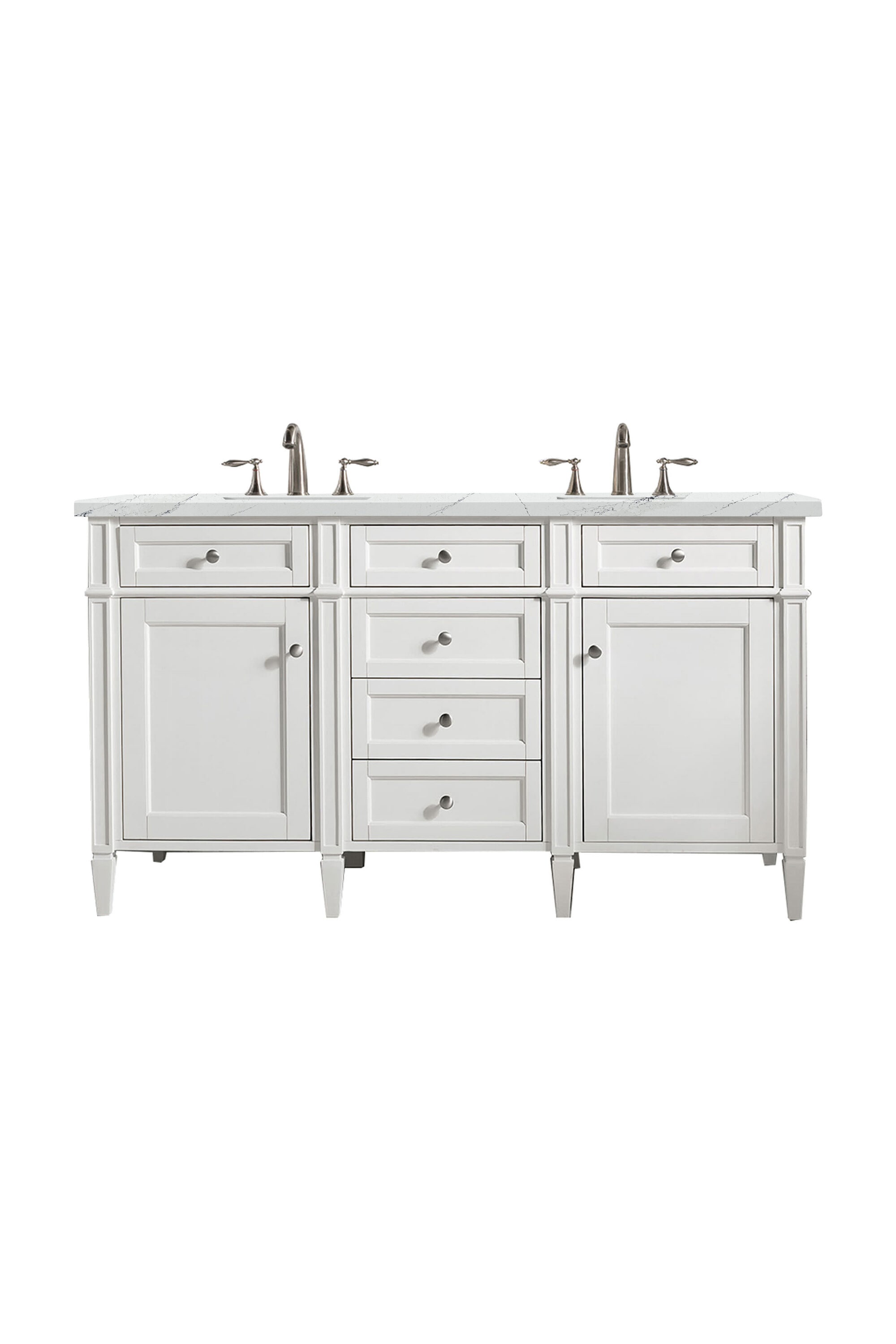 James Martin Vanities 655-V60D-BW-3ENC Brittany 60-in Bright White Undermount Double Sink Bathroom Vanity with Ethereal Noctis Quartz Top