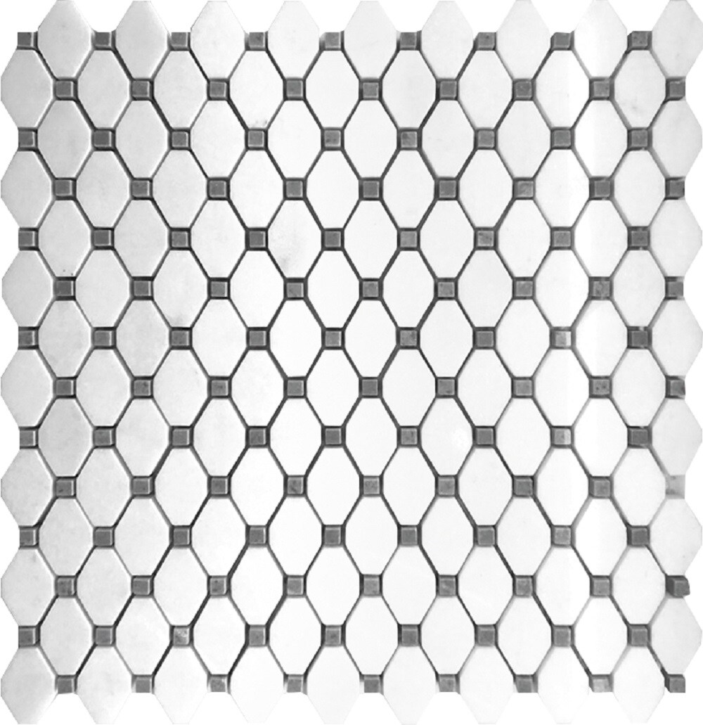Apollo Tile APLDC88G20ASAMPLE (Sample) White 4-in x 6-in Polished Marble Octagon Dot Mosaic Thinset Mortar Tile