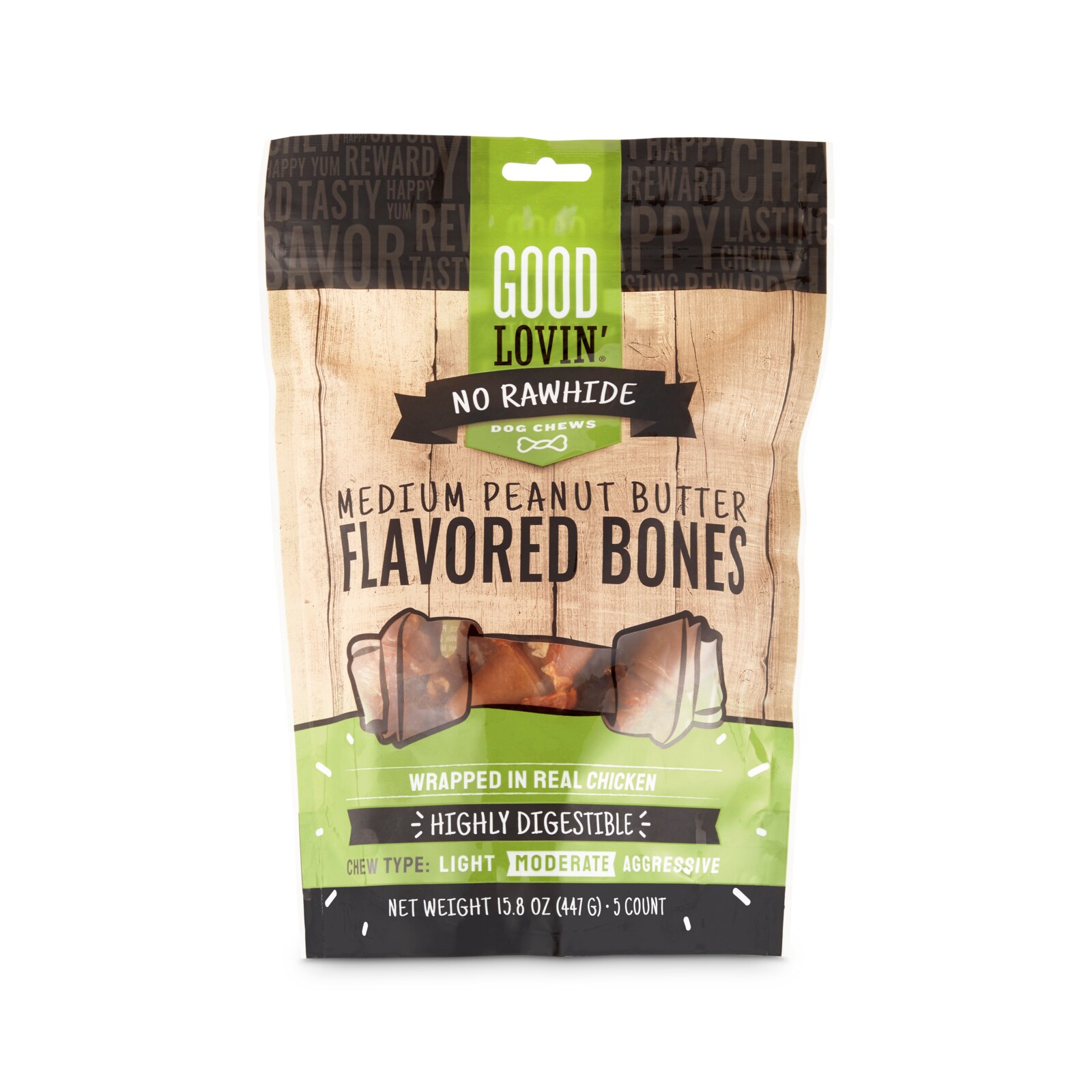 Good Lovin' No Rawhide Peanut Butter Flavored Dog Bones, 15.8 oz., Count of 5 Snacks for Dog Peanut butter Flavor
