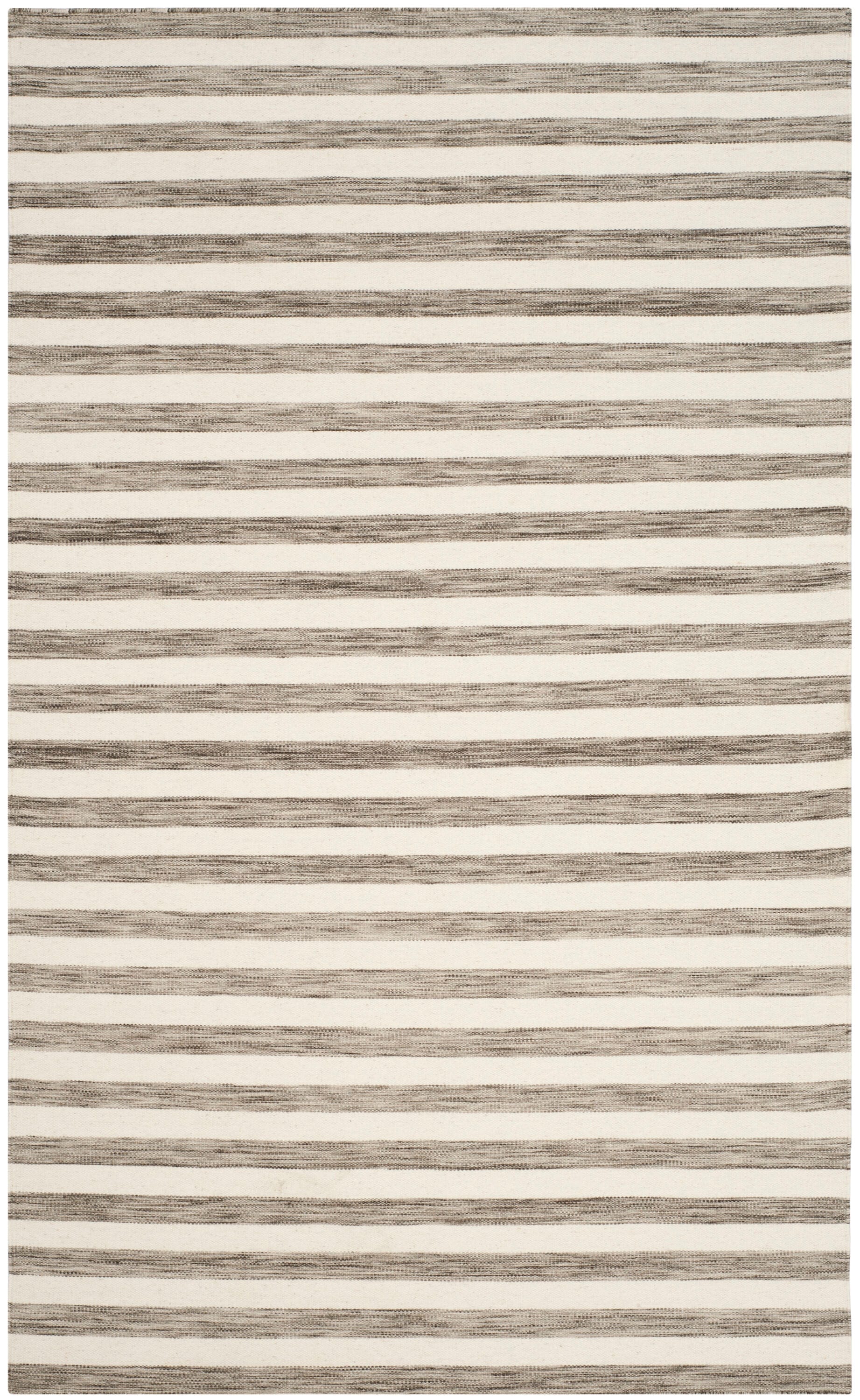 Safavieh DHU575E-4 Dhurries Piaze 4 x 6 (ft) Wool Brown/Ivory Rectangular Indoor Stripe Farmhouse/Cottage Area rug