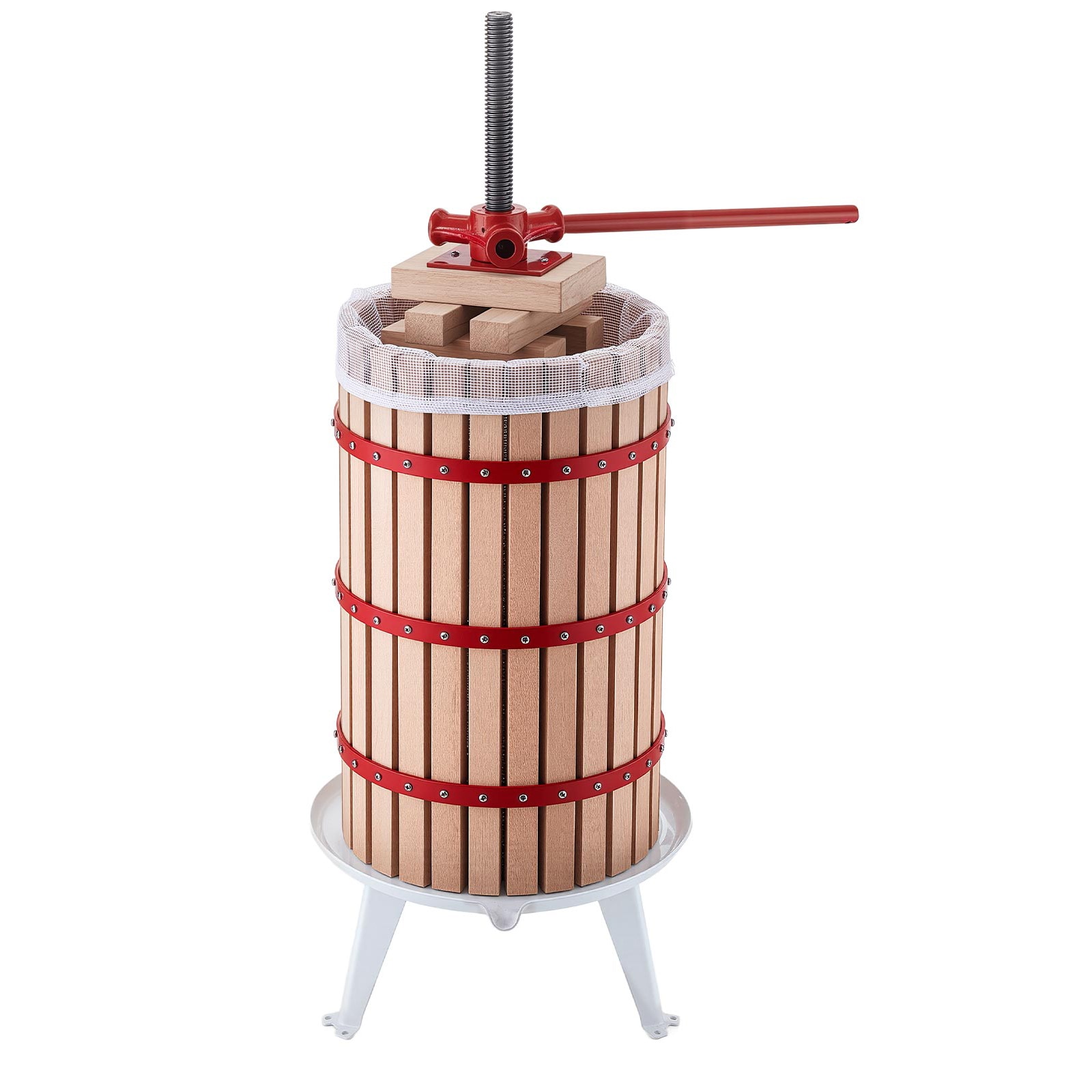 VEVOR SCGJYZJSMLSH18332V0 Fruit Wine Press 7.93Gal/30L Manual Juice Maker Solid Beech Wood Basket Vintage Traditional Juicer with 6 Press Wooden Blocks 2 Filter Bags Heavy Duty Pole Handle Bar for Cider Apple Grape