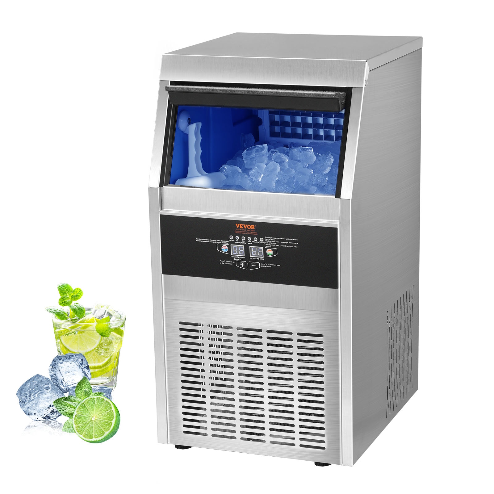 VEVOR ZBJSY45KGP70-4501V1 33 LBS Storage Ice Maker 90-lbs. Ice Per day Freestanding Cubed Ice Maker ( 304 Stainless Steel )