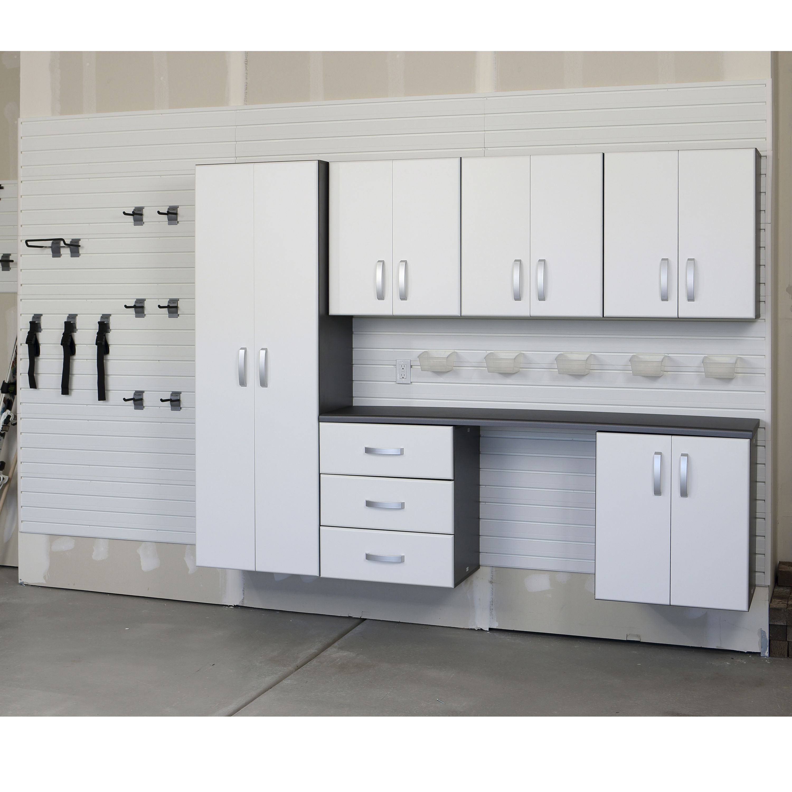 Flow Wall 5-Cabinets Composite Wood Garage Storage System in White (144 ...