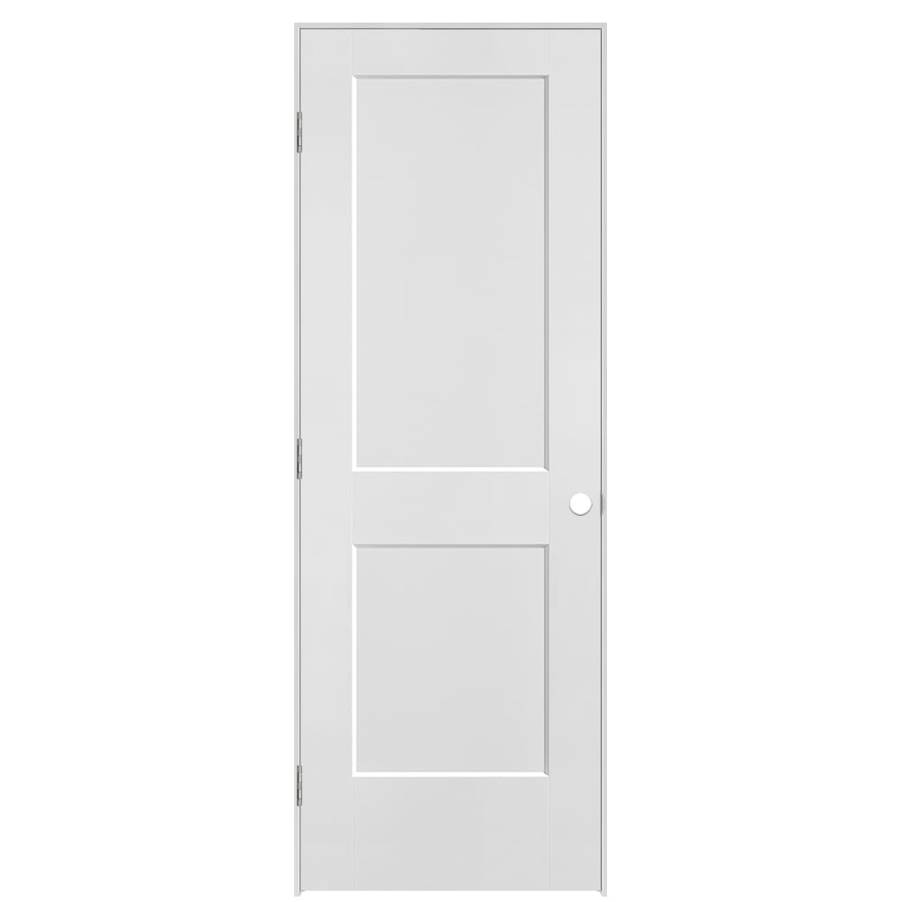 Masonite 641021 28-in x 80-in Primed Hollow core 2-panel square Right hand Smooth Primed Molded composite Flat Jamb Single Prehung Interior Door