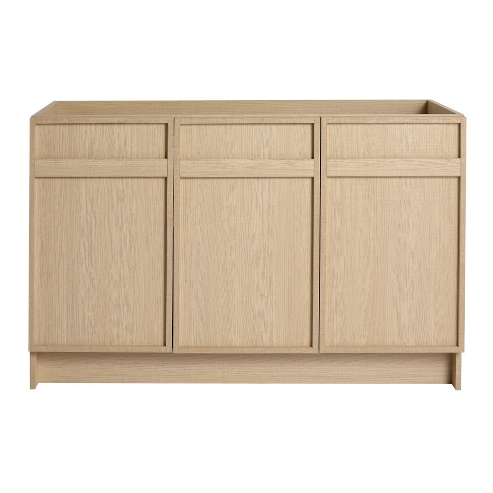 Basdien 47 in Oak Freestanding Bathroom Vanity with 3 Soft Close Cabinet Doors KD Packing Excluding Sink Modern Plywood Adjustable Shelf Scratch Water Resistant Melamine Easy Assembly for Bathroom Storage Large Capacity Quick Setup Space Saver
