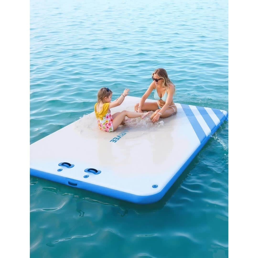 Qeetex NL-PSS-335KFLNF White with Sky Blue Trim Water Inflatable PVC Floating Platform Bottom Right Three Color Gradient 1.8to1.5m