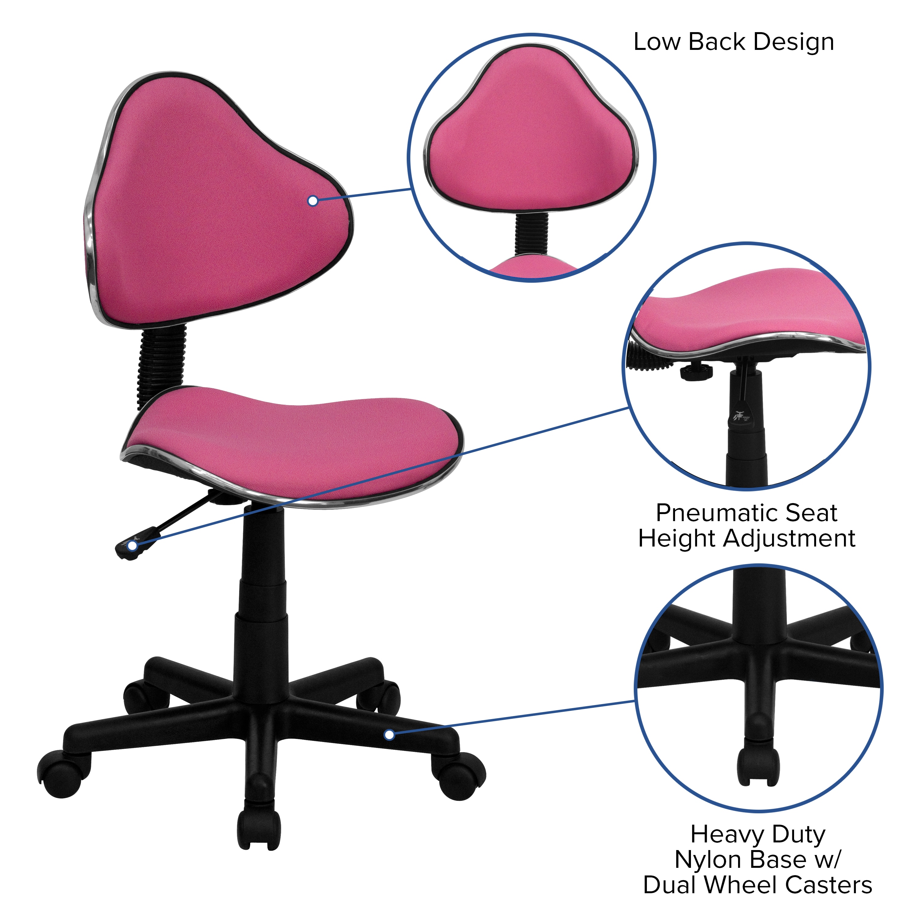 Swivel Pink Polyester Low-Back Task Chair