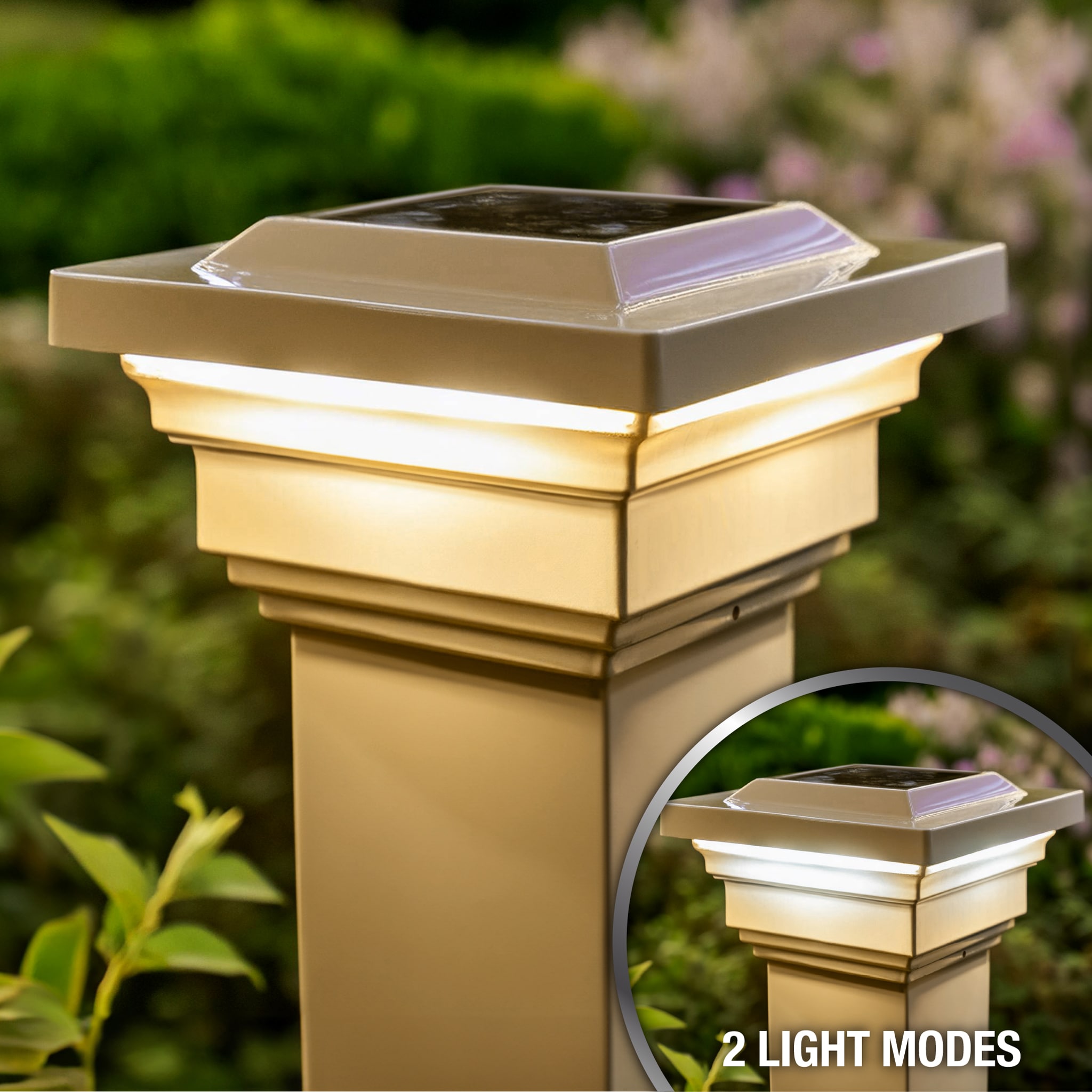 Tan PVC Solar LED Post Cap with Dusk to Dawn Sensor