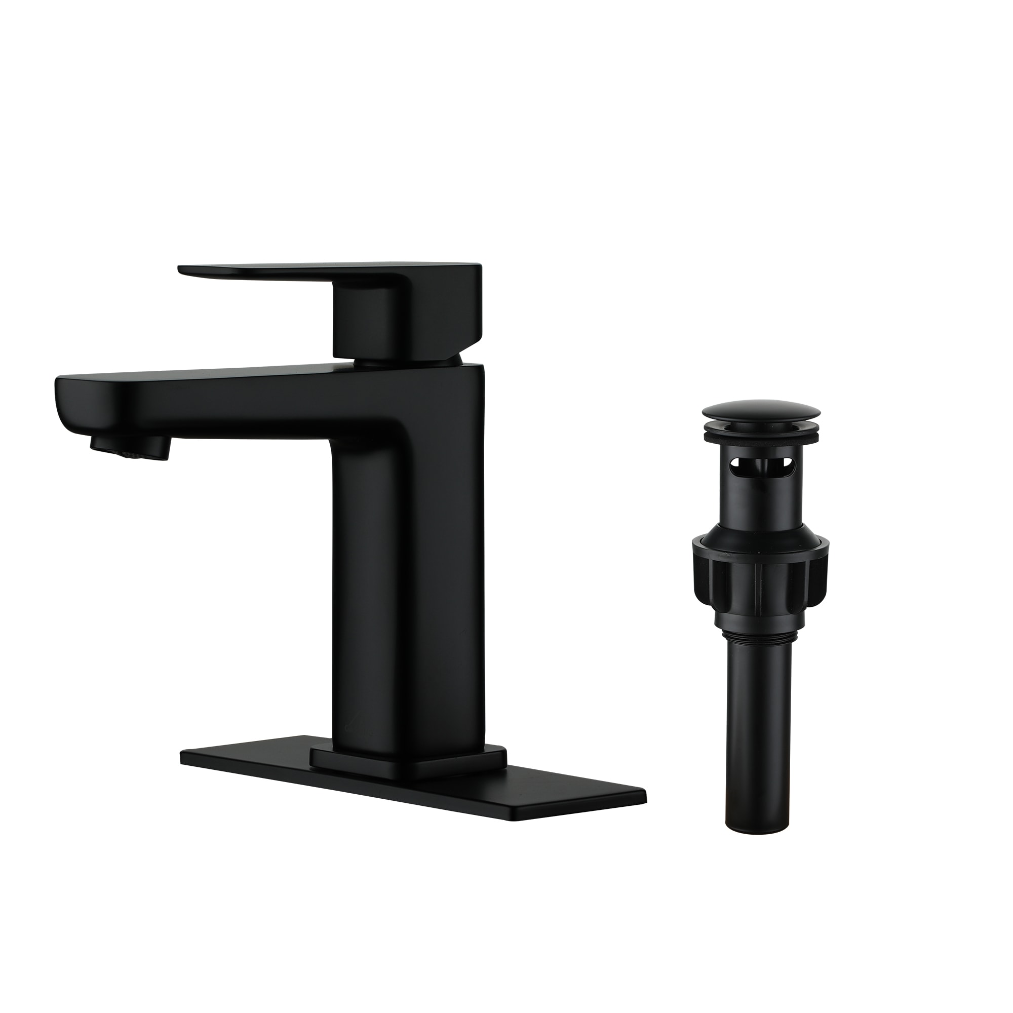 CASAINC KCLT0043MB Single Handle Single Hole Basin Faucet Matte Black Single hole 1-handle Low-arc Commercial/Residential Handle Bathroom Sink Faucet with Drain with Deck Plate