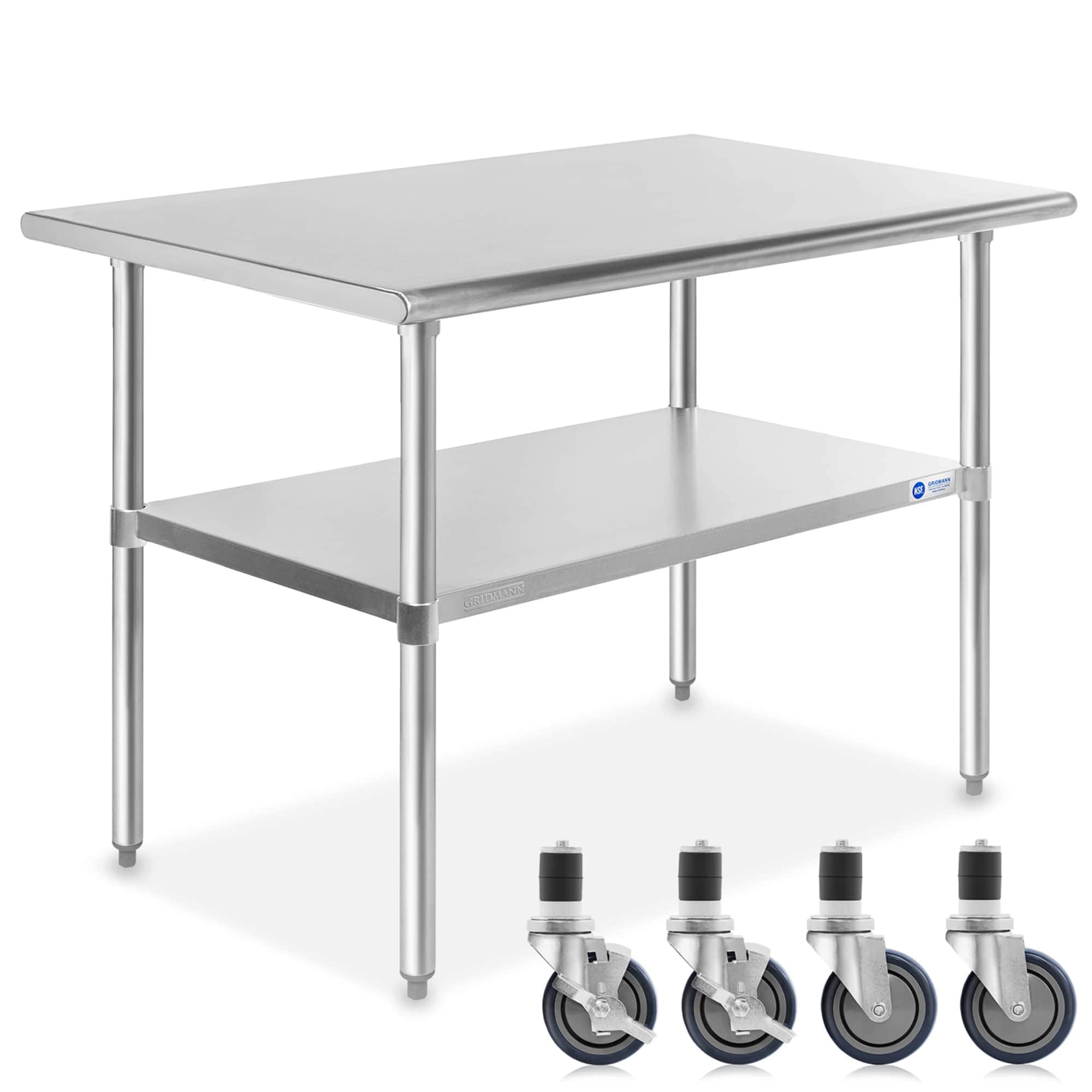 GRIDMANN GR31-WT3048+CT4W. 48 x 30-in NSF Stainless Steel Prep Table with 4 Casters