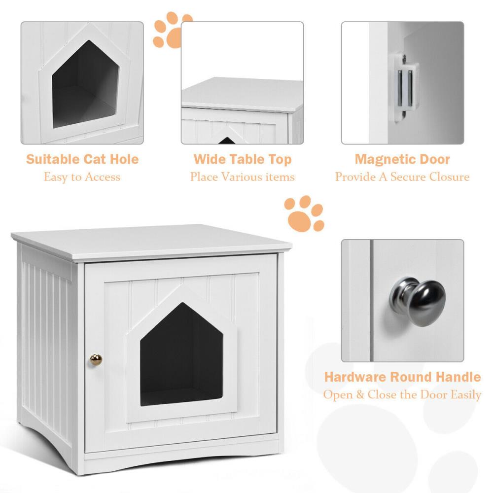 WELLFOR White Wood Nightstand Cat House - Versatile Side Table or End ...