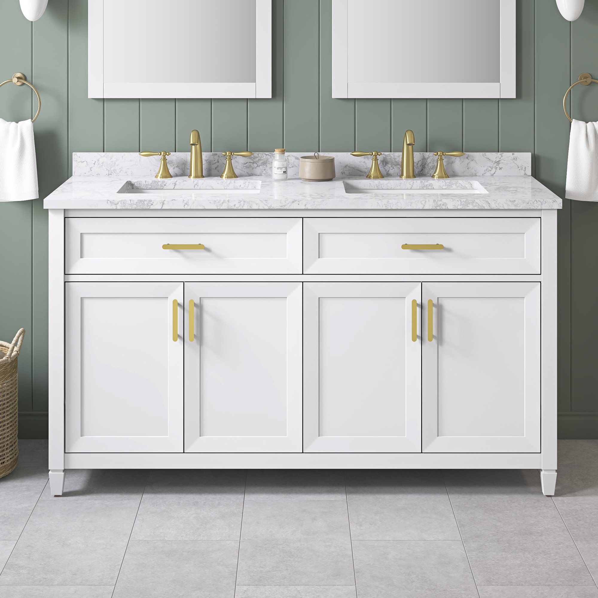 allen + roth LANCASHIRE 60W Lancashire 60-in White Undermount Double Sink Bathroom Vanity with White Engineered Marble Top